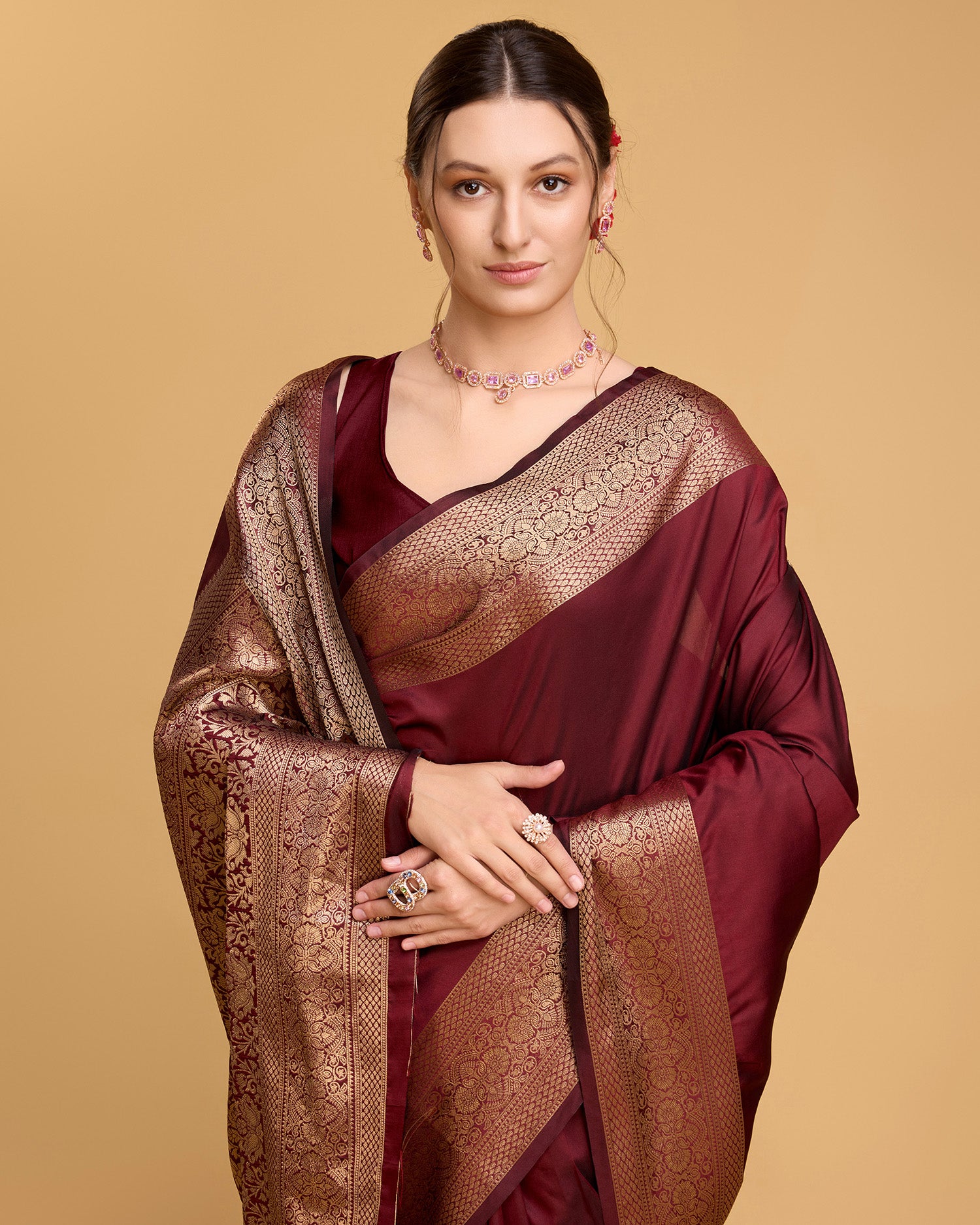 Maroon Banarasi Elegance Made Easy – Soft, Breathable Sarees for Wedding Glam