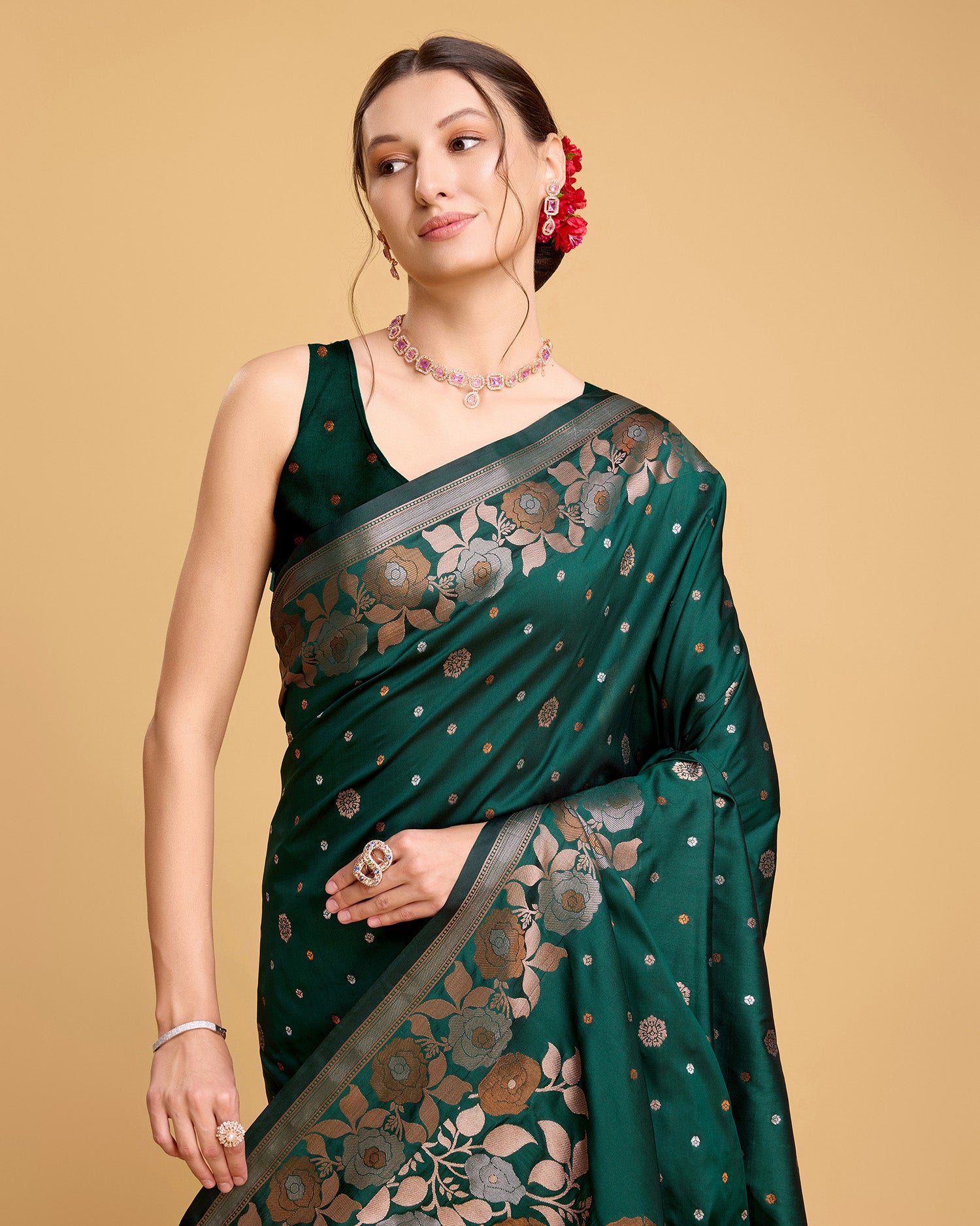Green Pure Jacquard Fabric with Sona Chandi Zari – Perfect for Bridal & Festive Ensembles