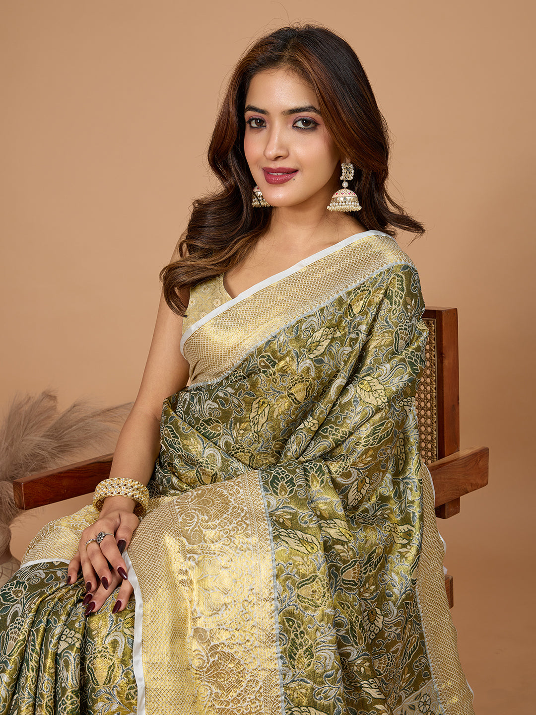 Elegance Redefined: Semi Silk Gold Green  Sarees in Vibrant Shades with Rich Zari Weave