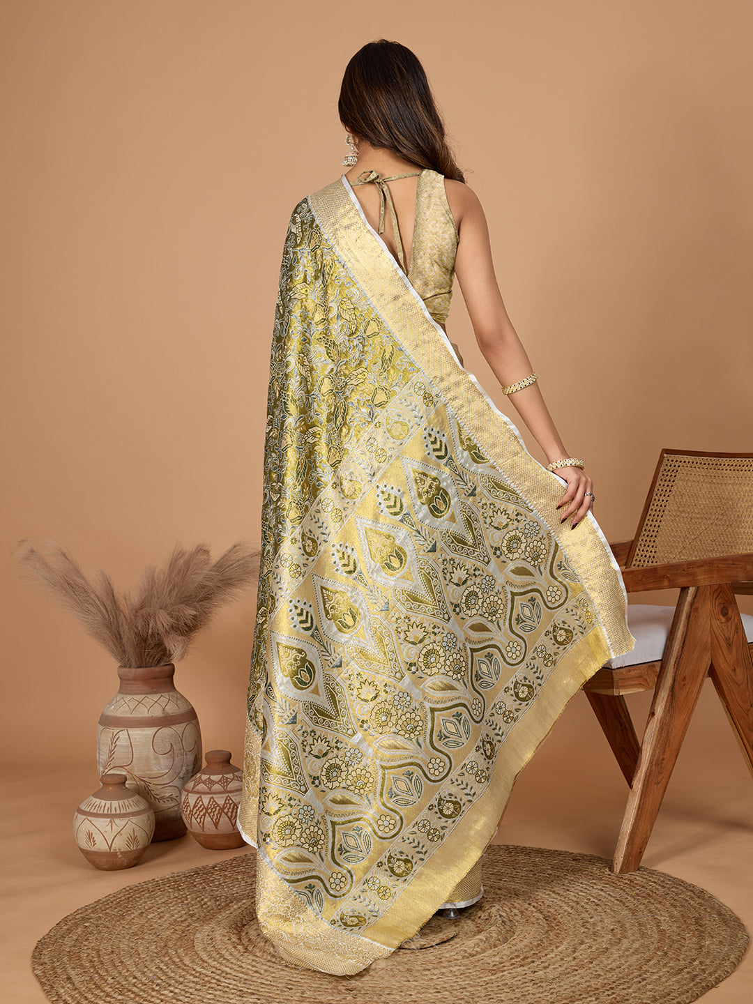 Elegance Redefined: Semi Silk Gold Green  Sarees in Vibrant Shades with Rich Zari Weave