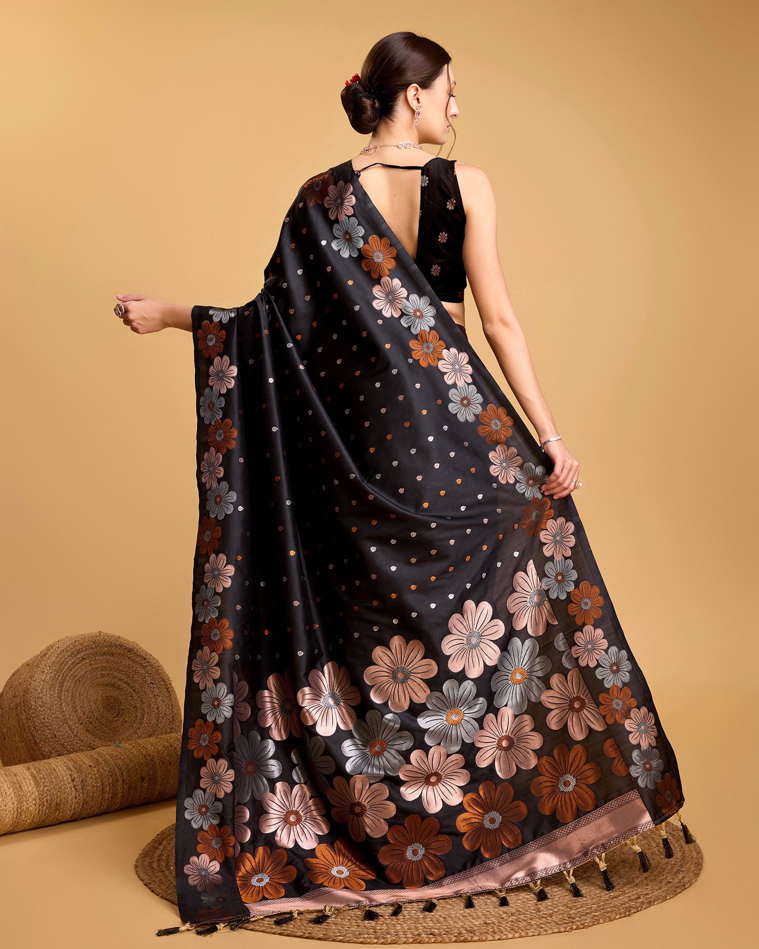 Black Pure Jacquard Fabric with Sona Chandi Zari – Perfect for Bridal & Festive Ensembles