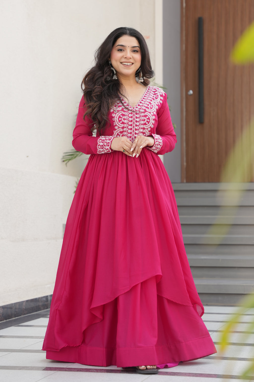 Women’s Pink Georgette Gown – Elegant Designer Party Wear