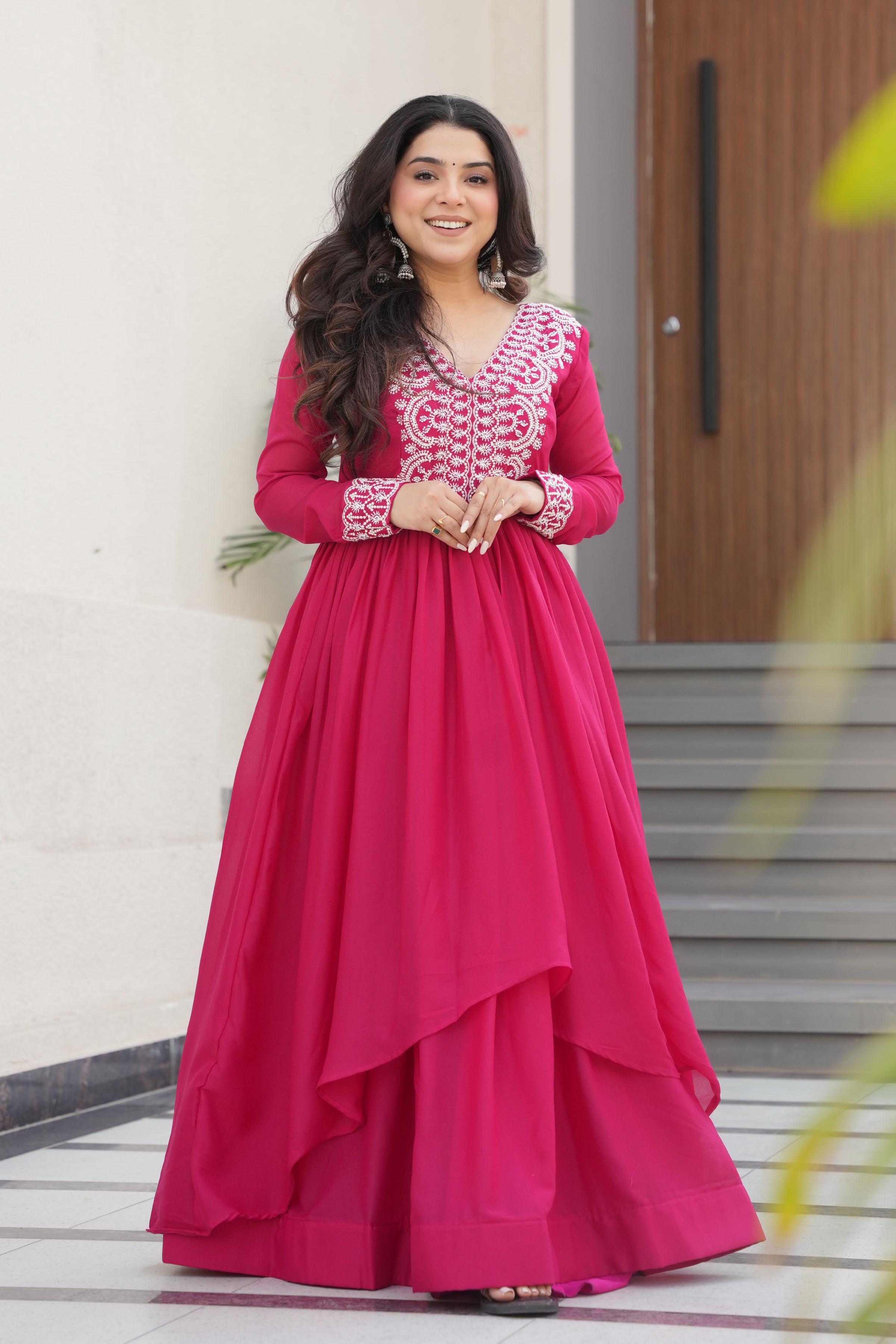 Women’s Pink Georgette Gown – Elegant Designer Party Wear