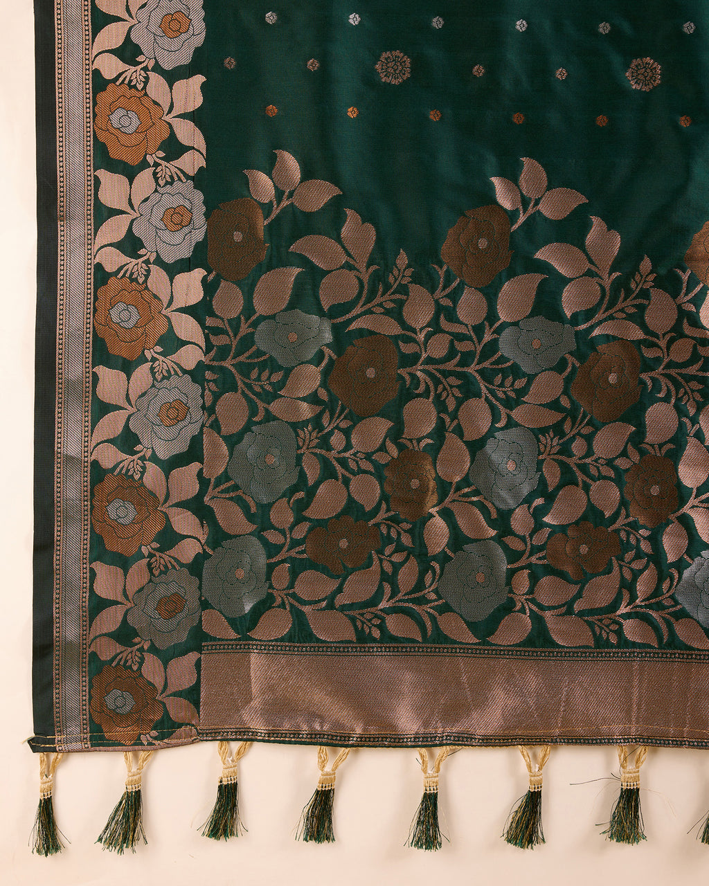Green Pure Jacquard Fabric with Sona Chandi Zari – Perfect for Bridal & Festive Ensembles