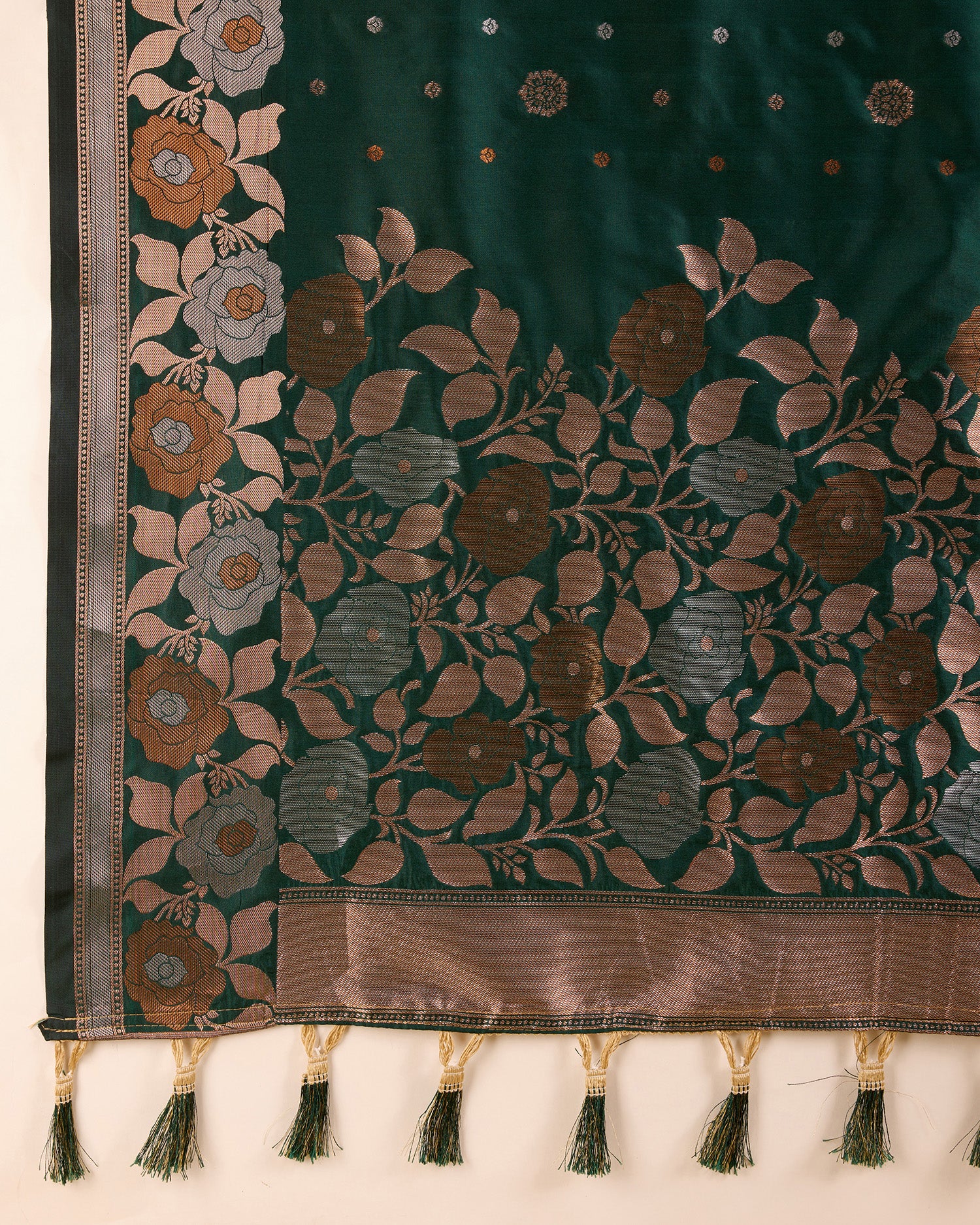 Green Pure Jacquard Fabric with Sona Chandi Zari – Perfect for Bridal & Festive Ensembles