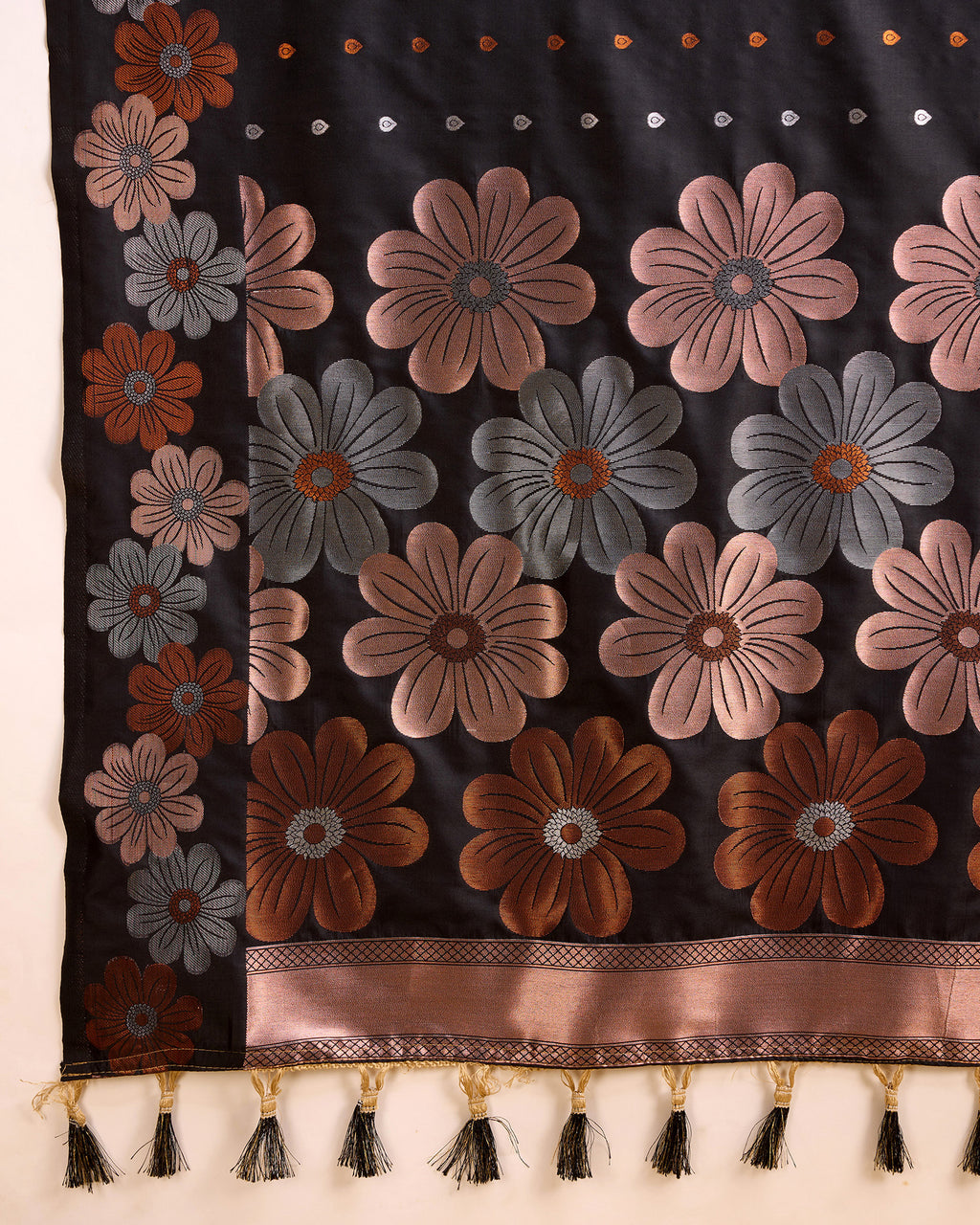 Black Pure Jacquard Fabric with Sona Chandi Zari – Perfect for Bridal & Festive Ensembles