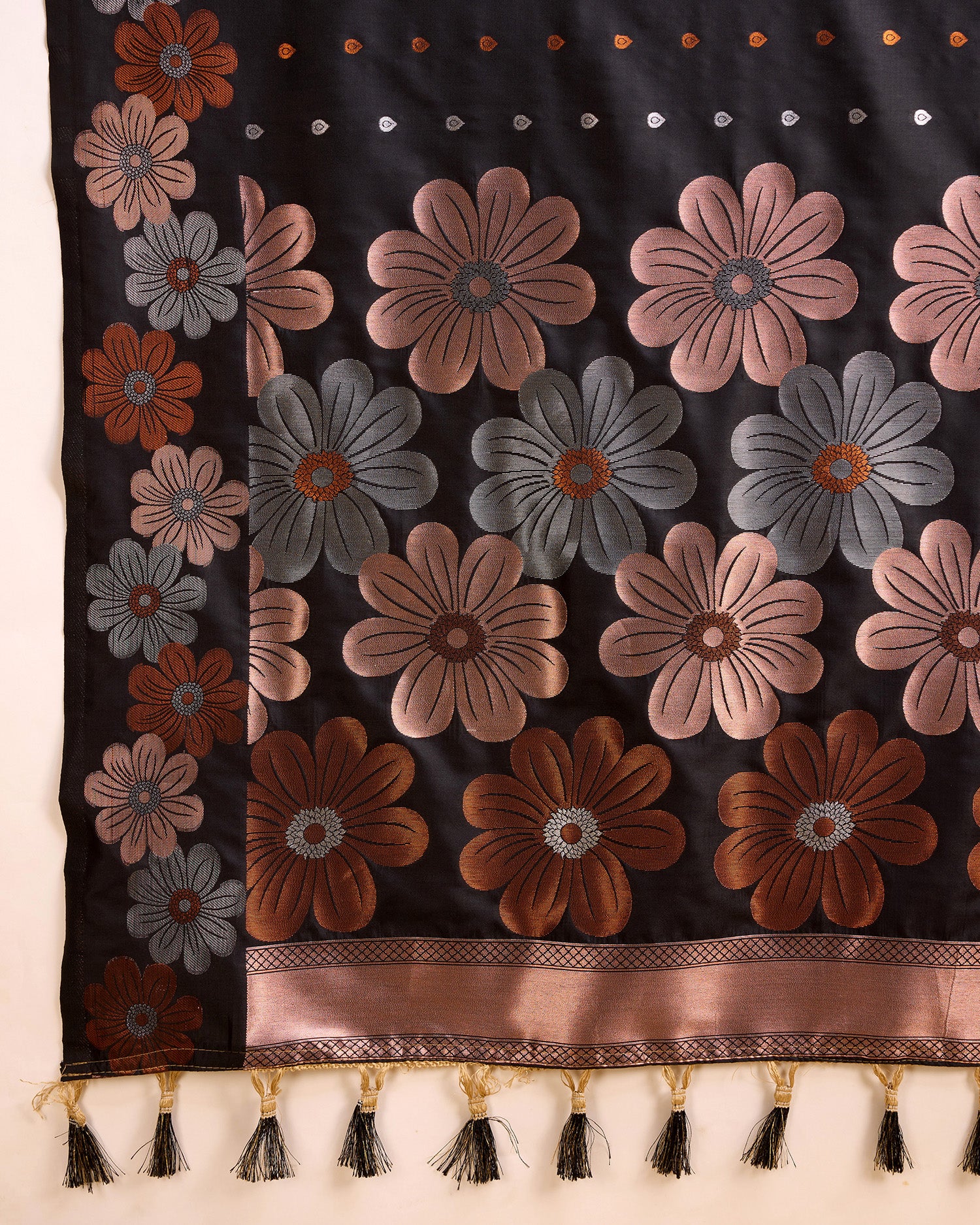 Black Pure Jacquard Fabric with Sona Chandi Zari – Perfect for Bridal & Festive Ensembles