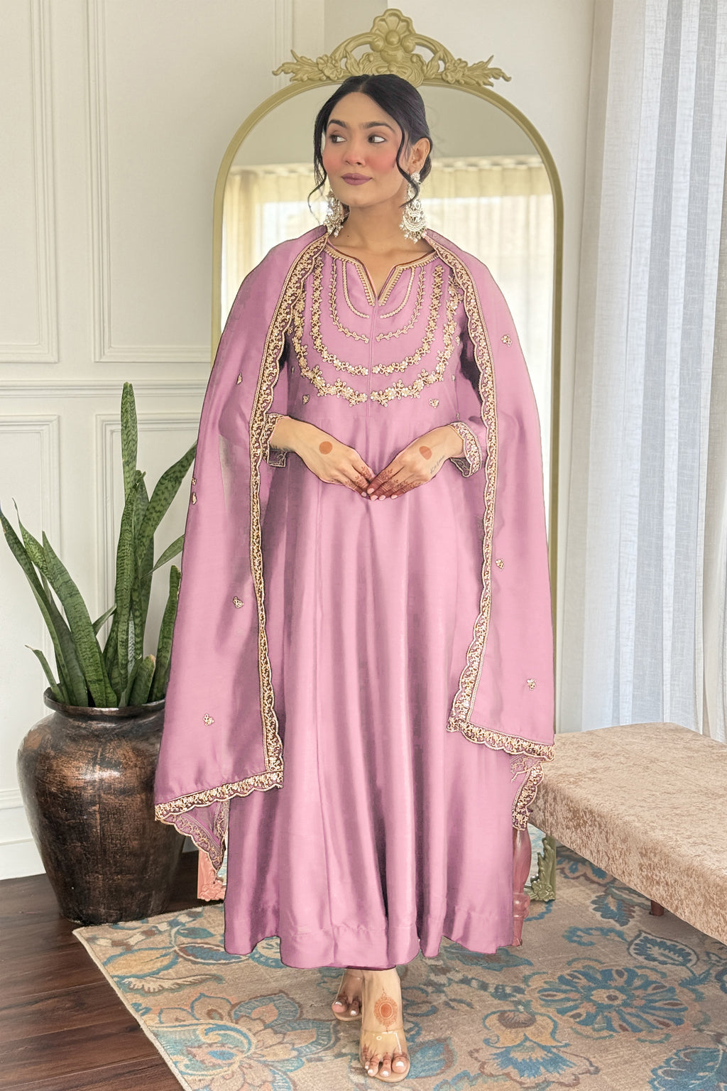 Women’s Pink Vichitra Silk Kurta Set with Sequin & Coding Embroidery Work