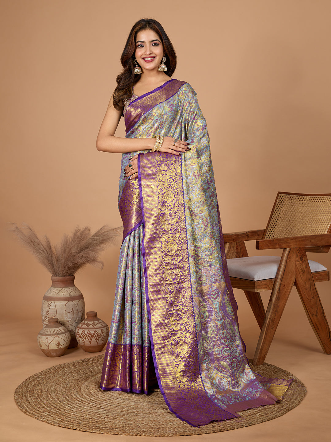 Elegance Redefined: Semi Silk Purple  Sarees in Vibrant Shades with Rich Zari Weave