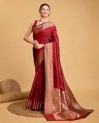 Banarasi Elegance Made Easy – Soft, Breathable Red Sarees for Wedding Glam