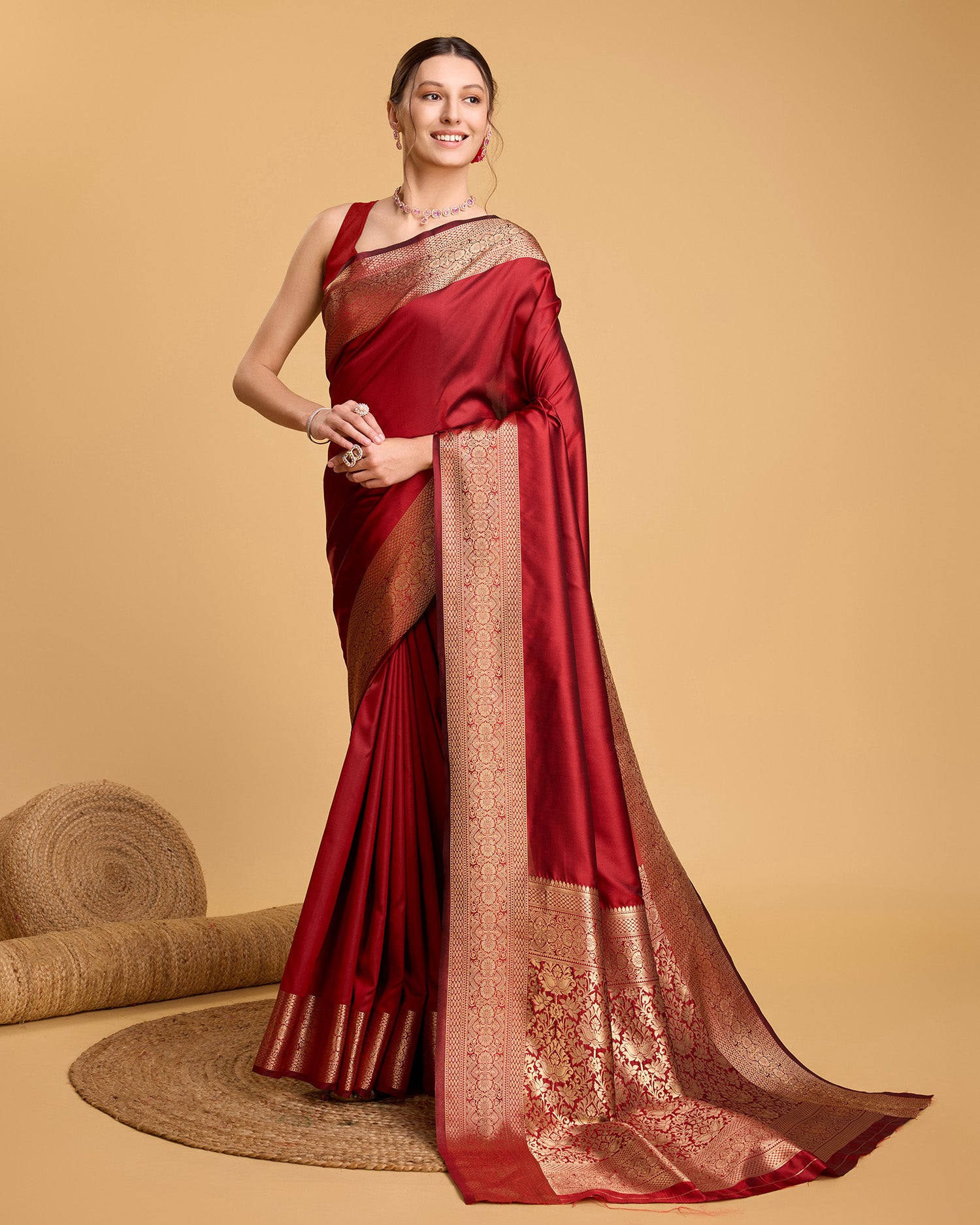 Banarasi Elegance Made Easy – Soft, Breathable Red Sarees for Wedding Glam