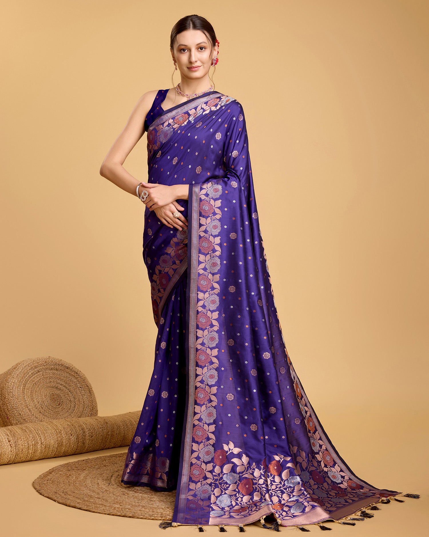 Purple Pure Jacquard Fabric with Sona Chandi Zari – Perfect for Bridal & Festive Ensembles