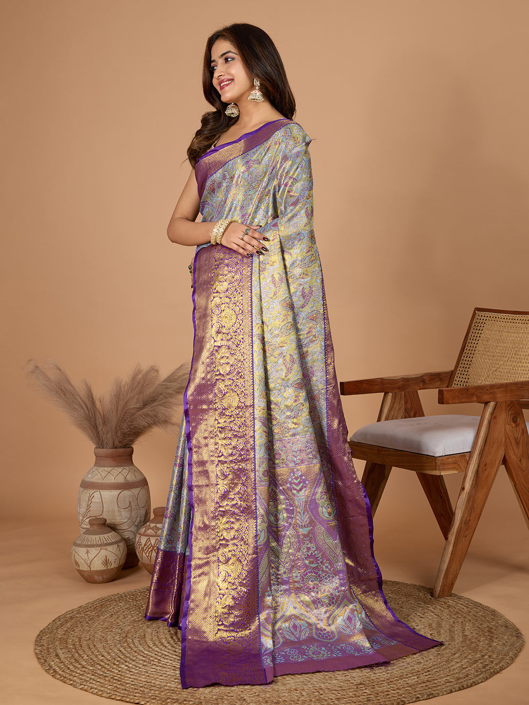 Elegance Redefined: Semi Silk Purple  Sarees in Vibrant Shades with Rich Zari Weave