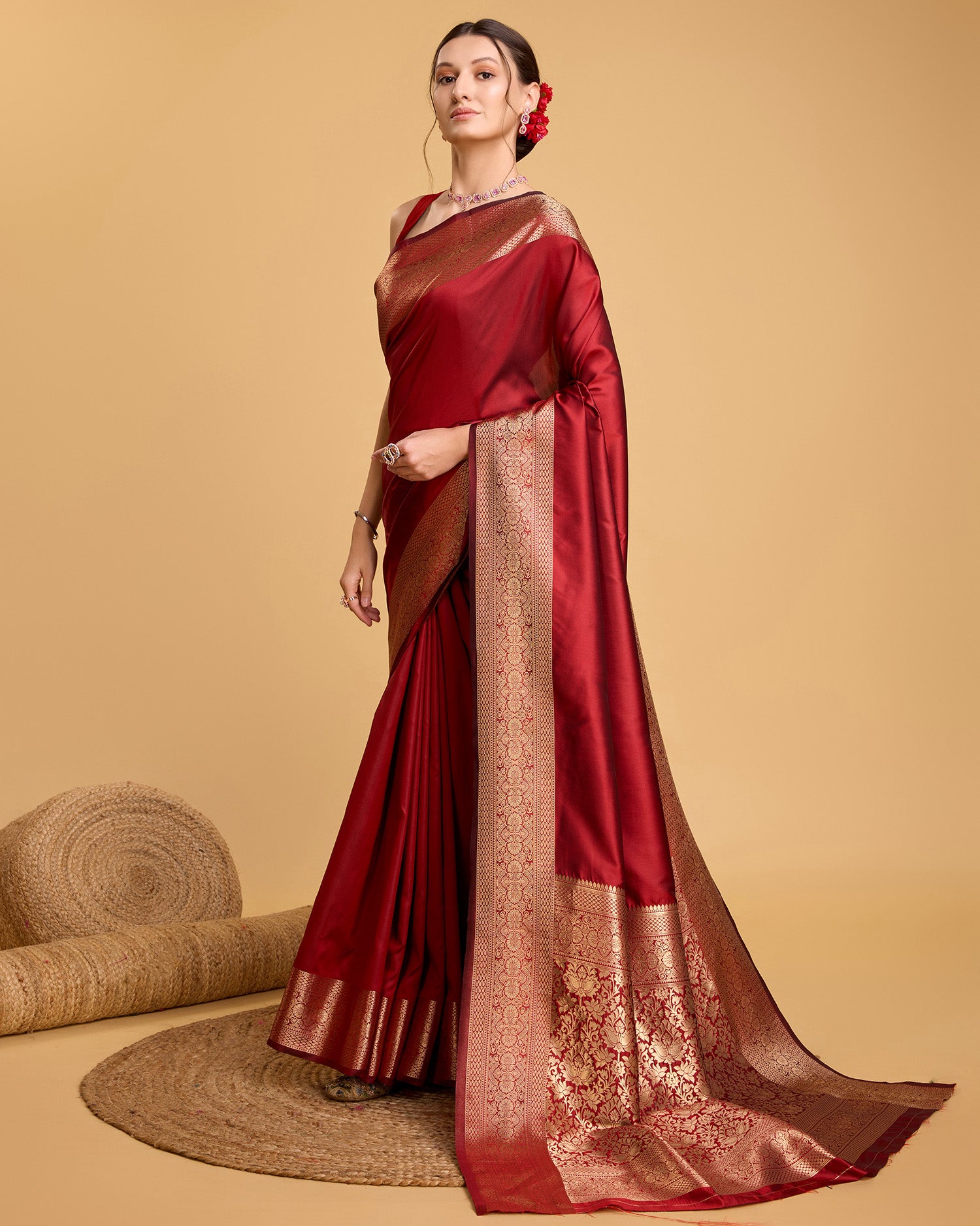Banarasi Elegance Made Easy – Soft, Breathable Red Sarees for Wedding Glam