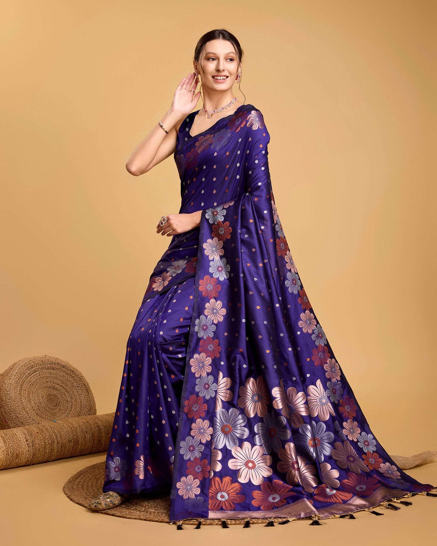 Purple Pure Jacquard Fabric with Sona Chandi Zari – Perfect for Bridal & Festive Ensembles