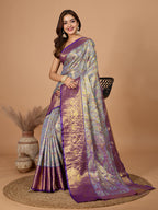 Elegance Redefined: Semi Silk Purple  Sarees in Vibrant Shades with Rich Zari Weave
