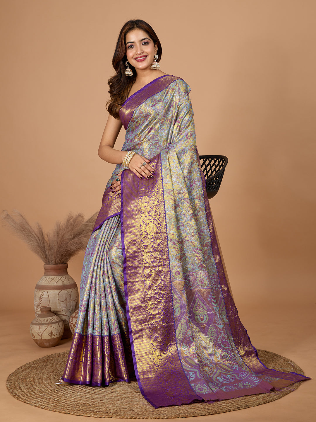 Elegance Redefined: Semi Silk Purple  Sarees in Vibrant Shades with Rich Zari Weave