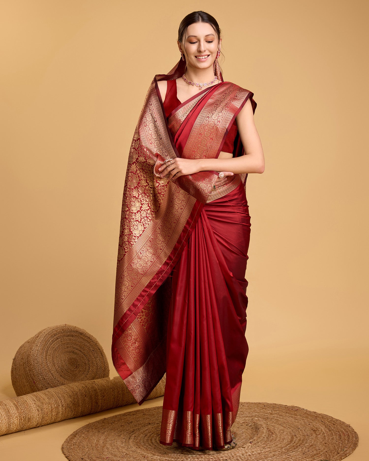 Banarasi Elegance Made Easy – Soft, Breathable Red Sarees for Wedding Glam