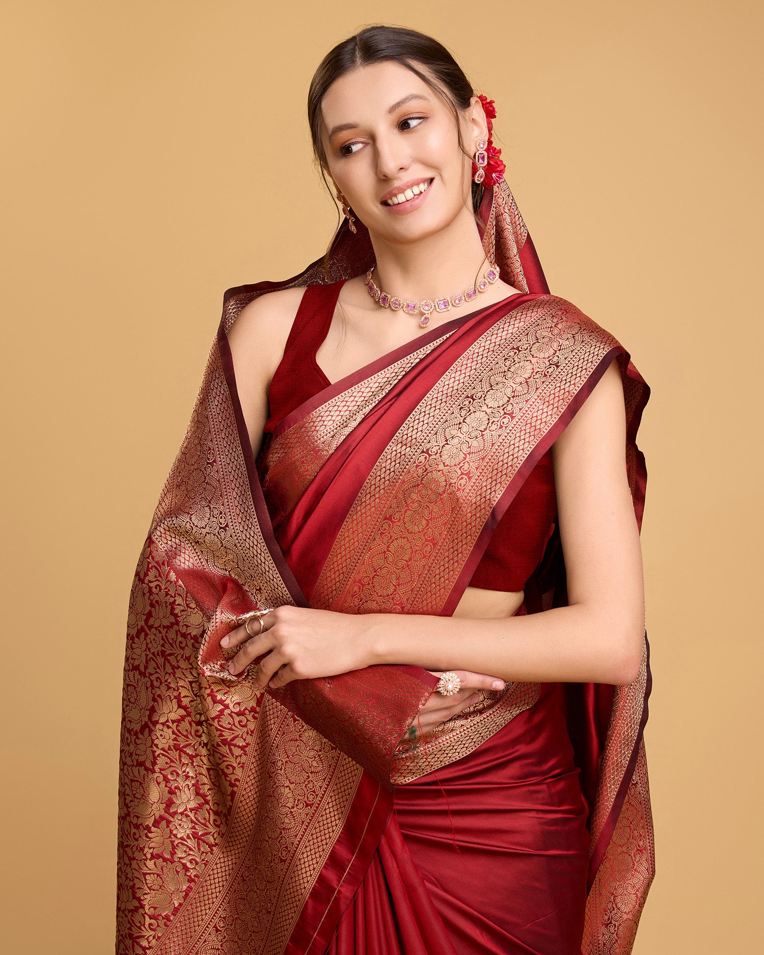 Banarasi Elegance Made Easy – Soft, Breathable Red Sarees for Wedding Glam