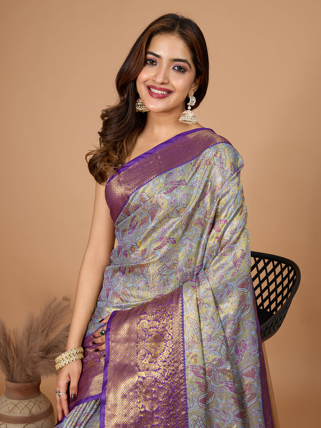 Elegance Redefined: Semi Silk Purple  Sarees in Vibrant Shades with Rich Zari Weave