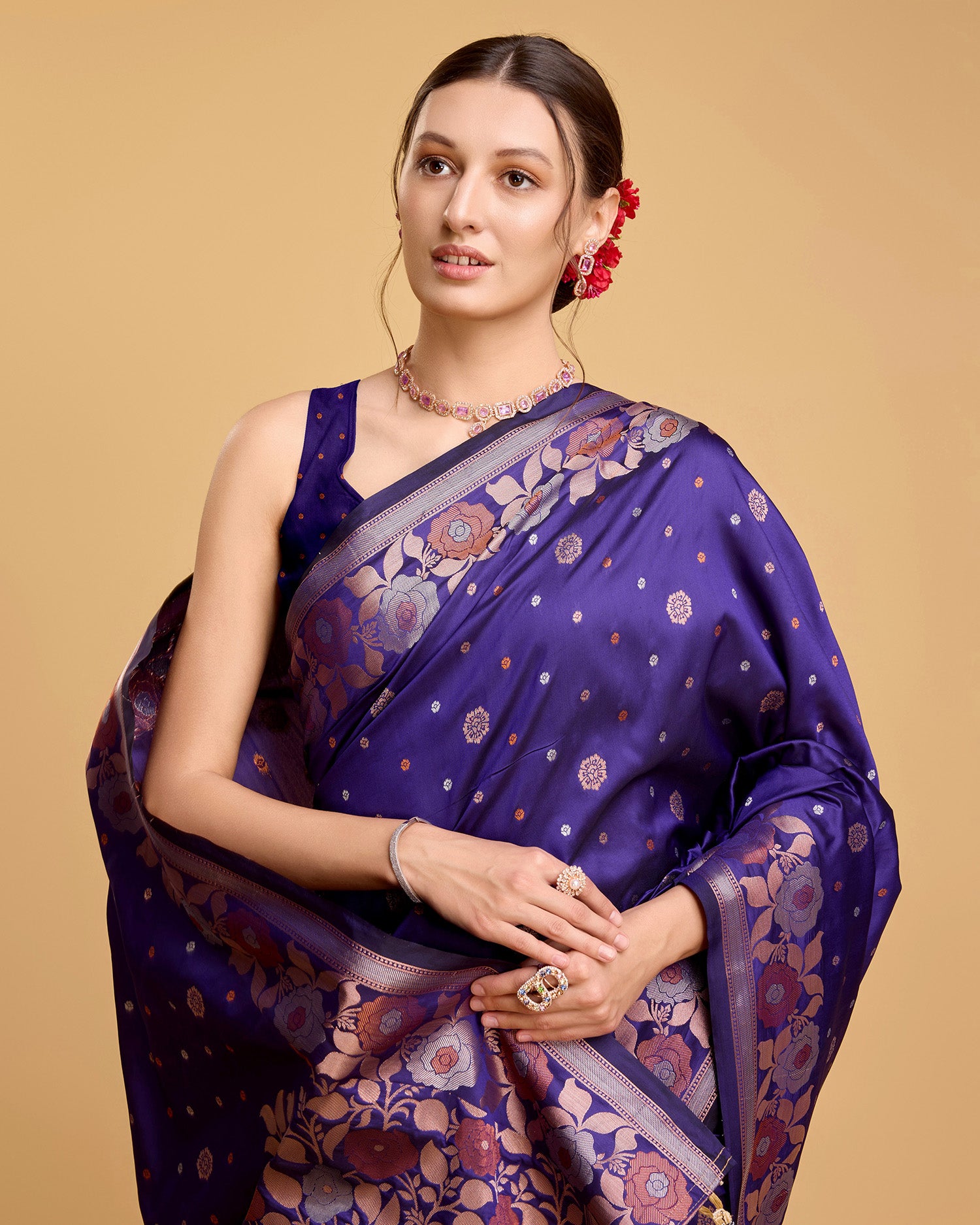 Purple Pure Jacquard Fabric with Sona Chandi Zari – Perfect for Bridal & Festive Ensembles