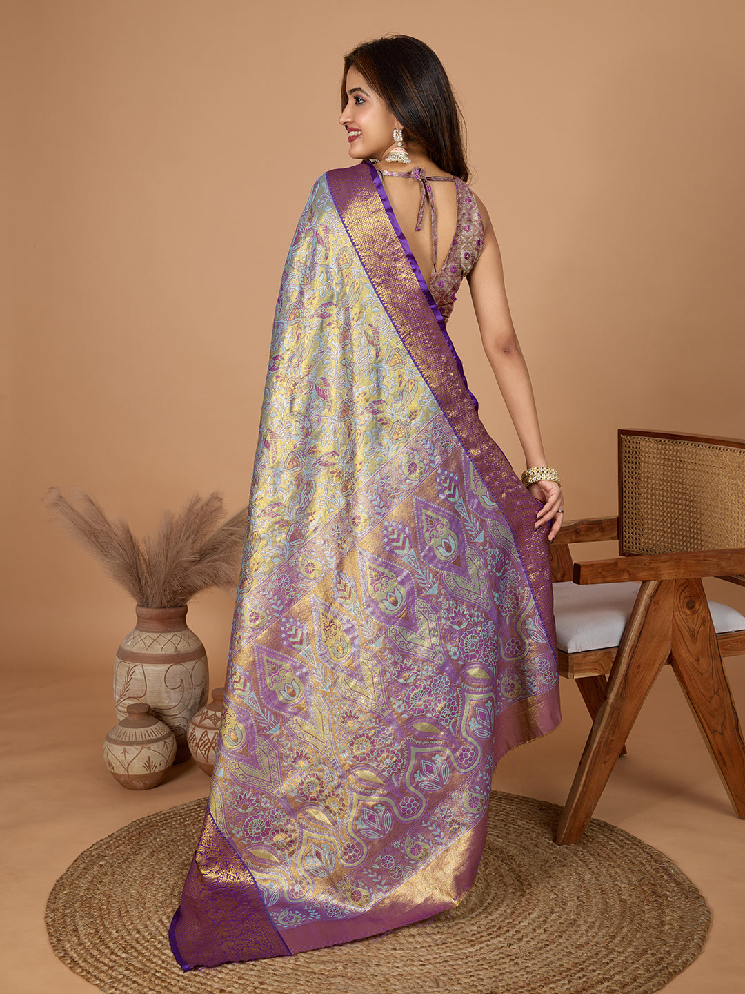 Elegance Redefined: Semi Silk Purple  Sarees in Vibrant Shades with Rich Zari Weave