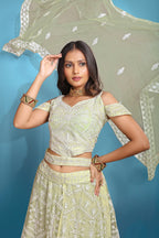 Sea Green Women’s Net Embroidered Lehenga Choli Set – Elegant Ethnic Wear for Festive & Wedding Occasions