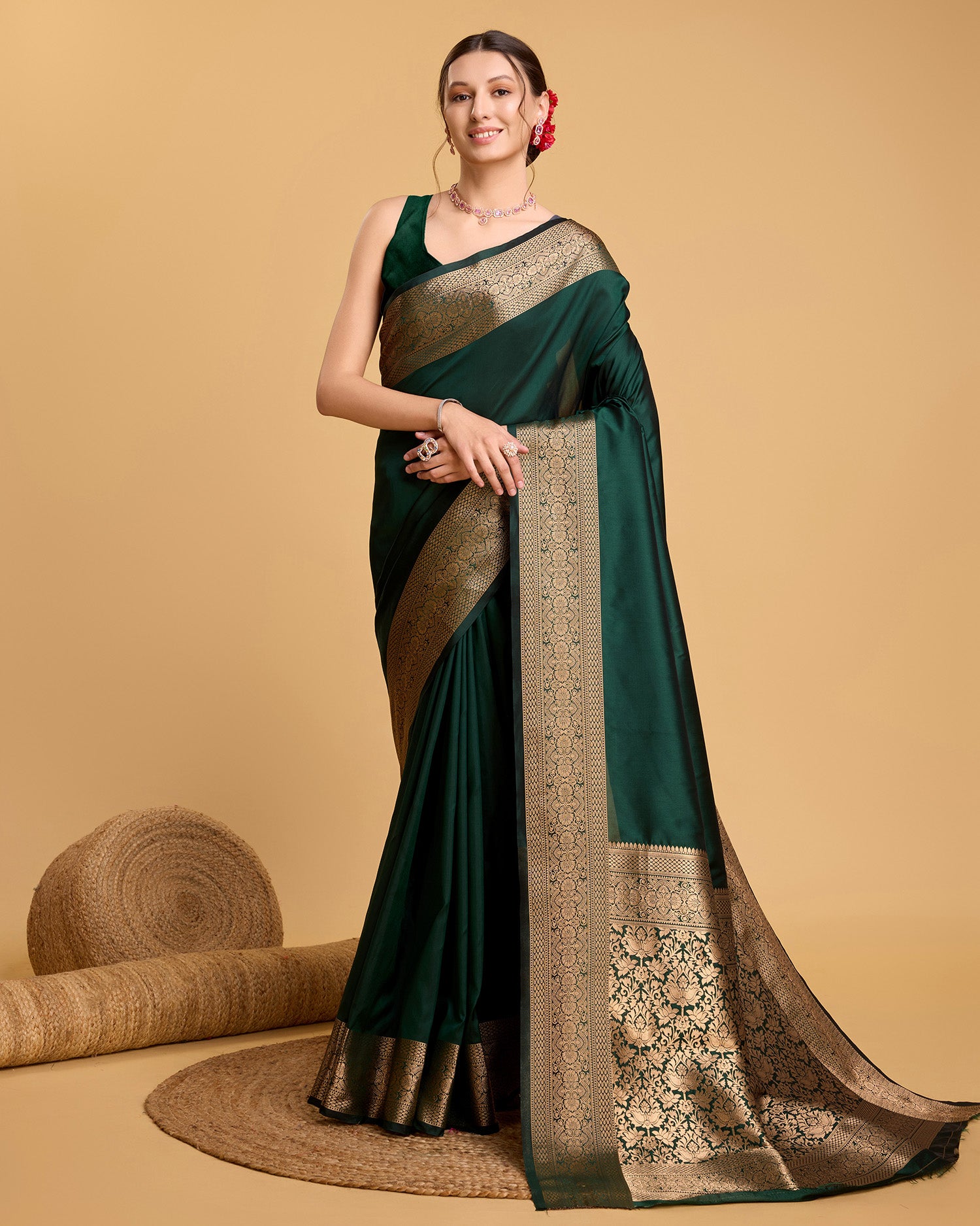 Green Banarasi Elegance Made Easy – Soft, Breathable Sarees for Wedding Glam