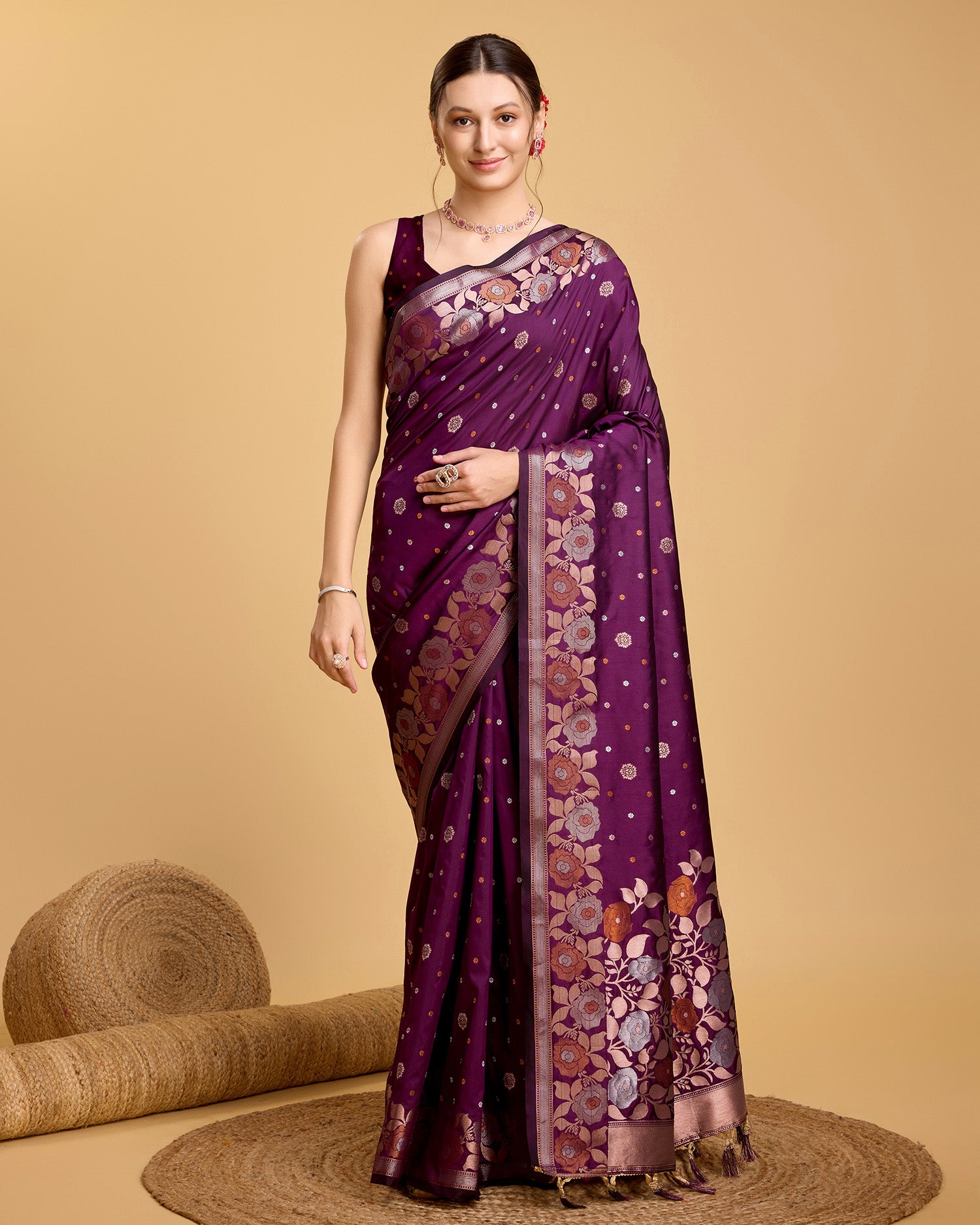 Wine Pure Jacquard Fabric with Sona Chandi Zari – Perfect for Bridal & Festive Ensembles
