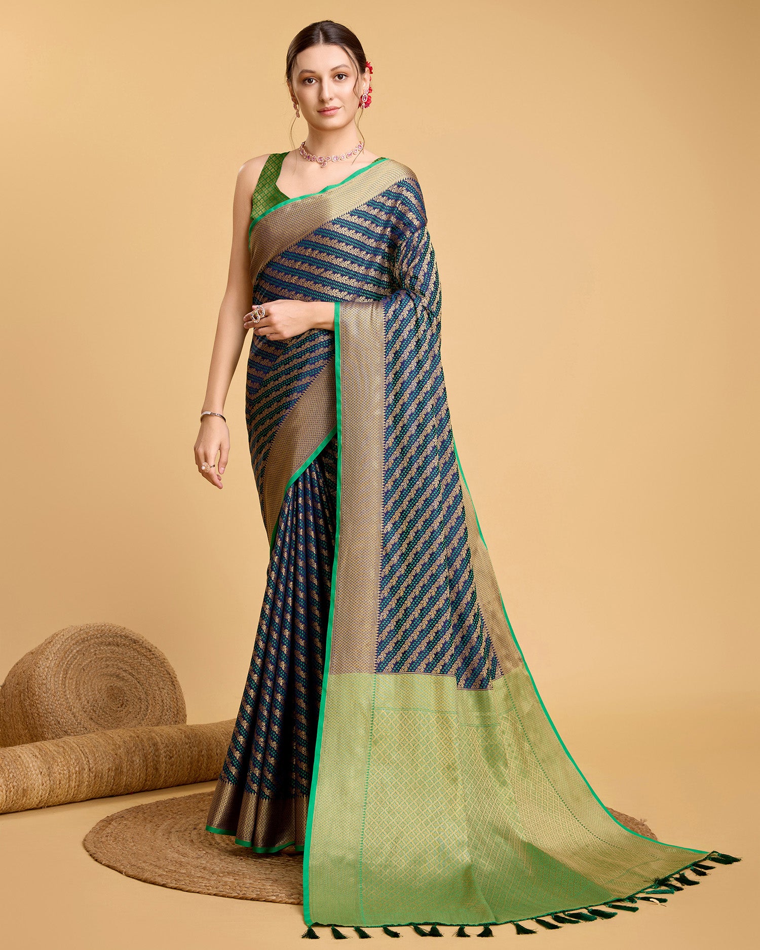 Navy Blue Banarasi Saree – Lightweight Elegance for Weddings & Festive Celebrations