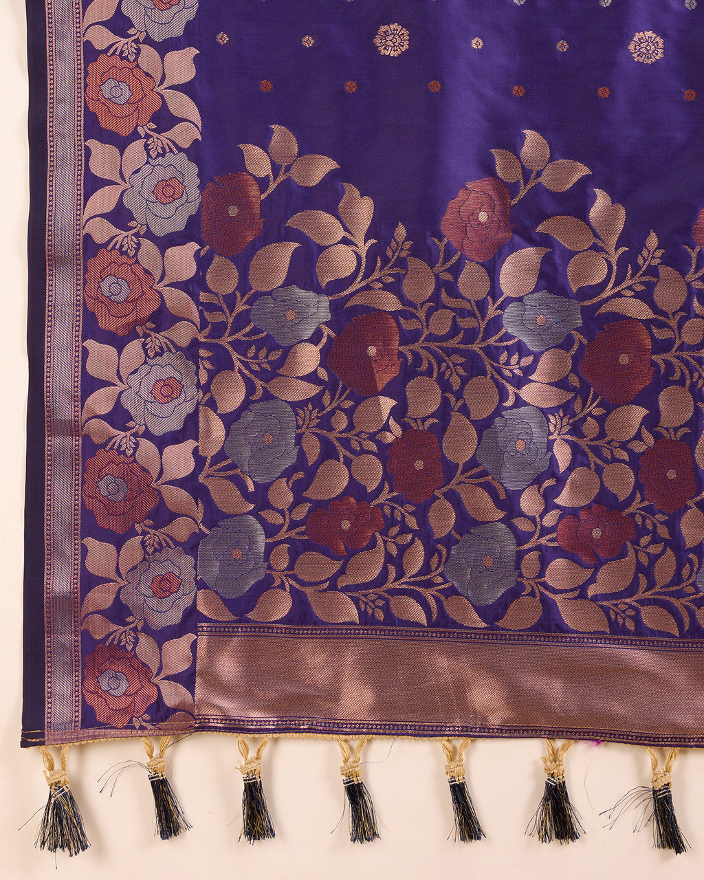 Purple Pure Jacquard Fabric with Sona Chandi Zari – Perfect for Bridal & Festive Ensembles