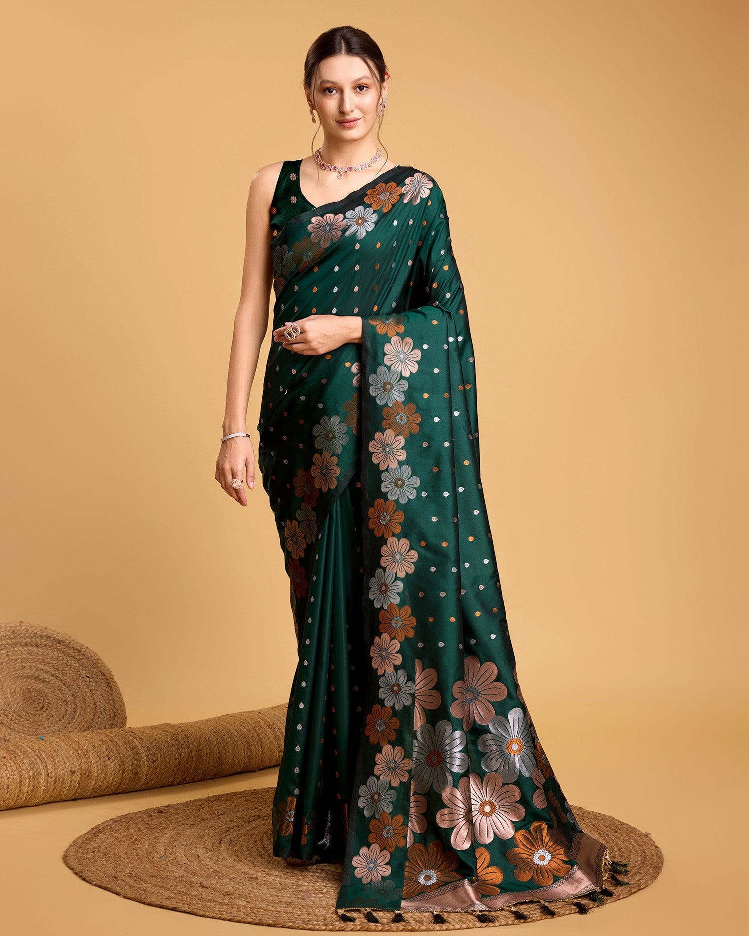 Green  Pure Jacquard Fabric with Sona Chandi Zari – Perfect for Bridal & Festive Ensembles
