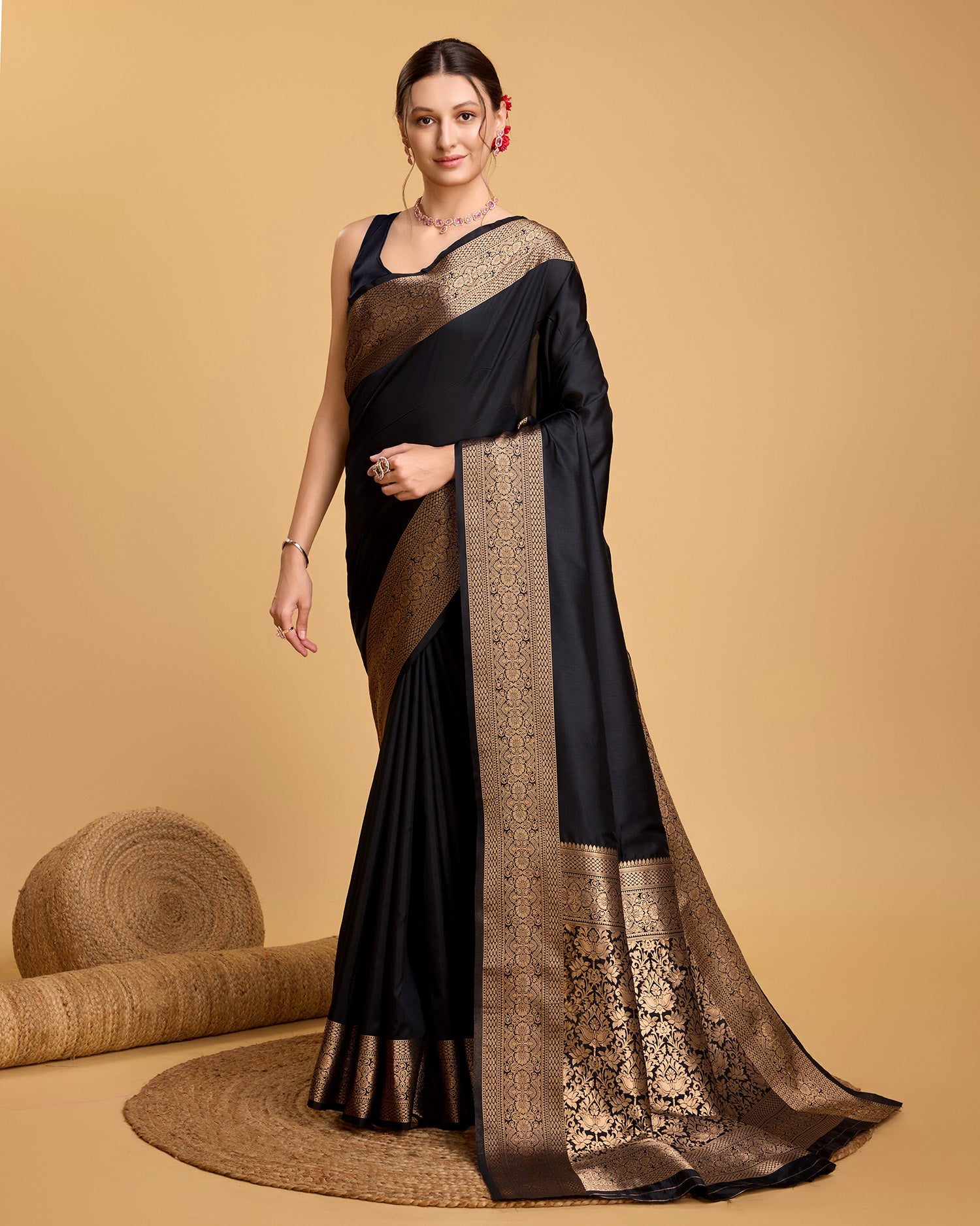 Black Banarasi Elegance Made Easy – Soft, Breathable Sarees for Wedding Glam