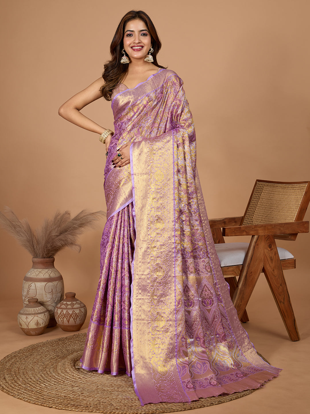 Elegance Redefined: Semi Silk Lavender Sarees in Vibrant Shades with Rich Zari Weave