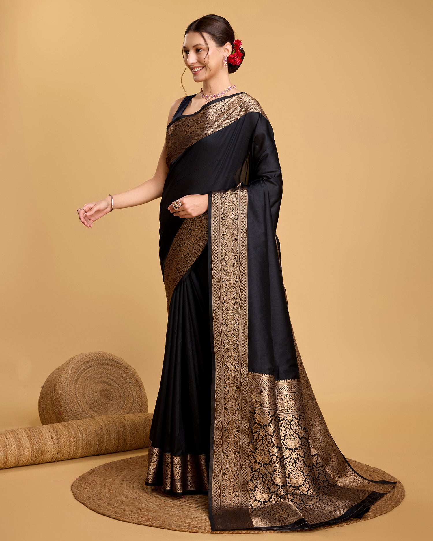 Black Banarasi Elegance Made Easy – Soft, Breathable Sarees for Wedding Glam