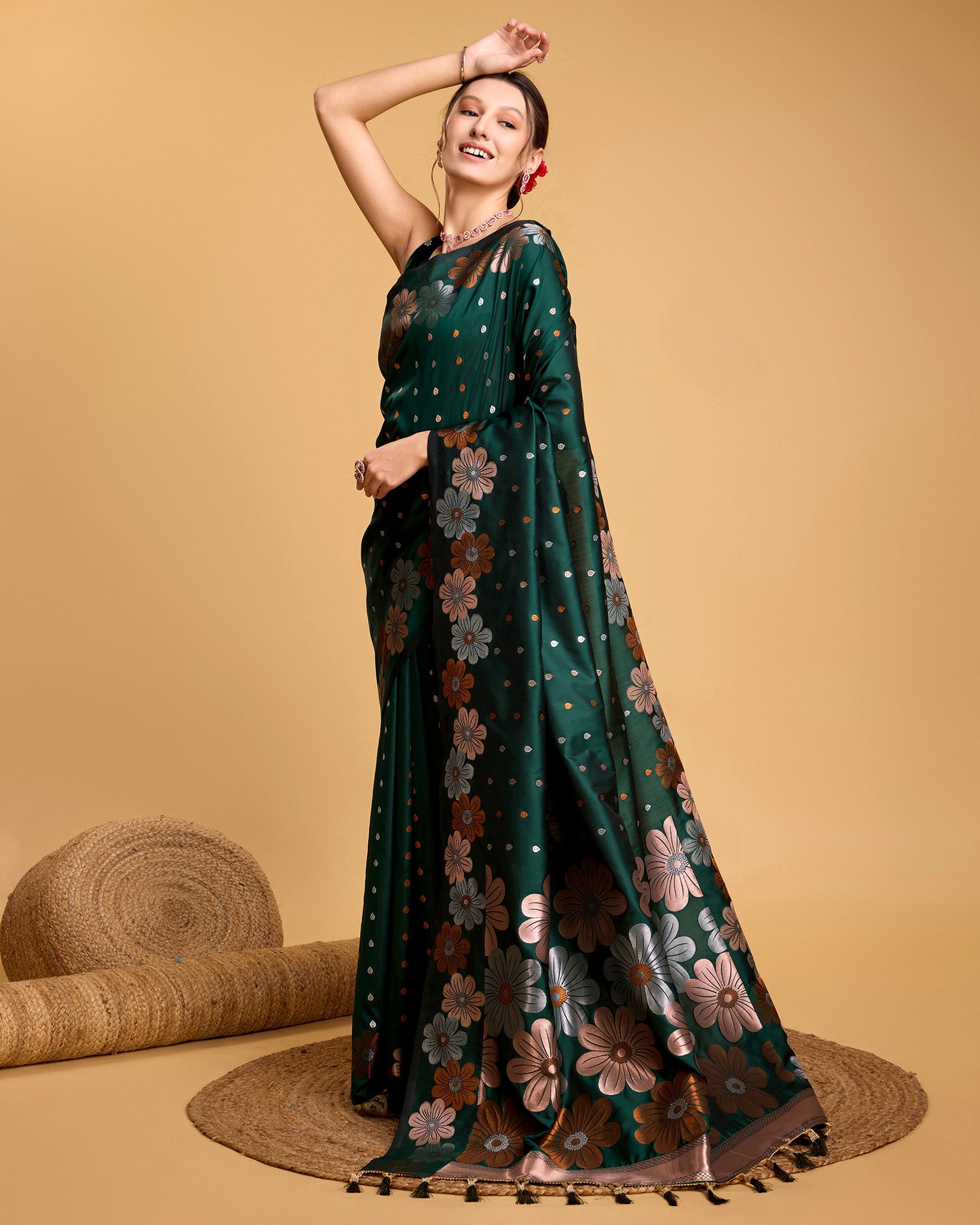 Green  Pure Jacquard Fabric with Sona Chandi Zari – Perfect for Bridal & Festive Ensembles