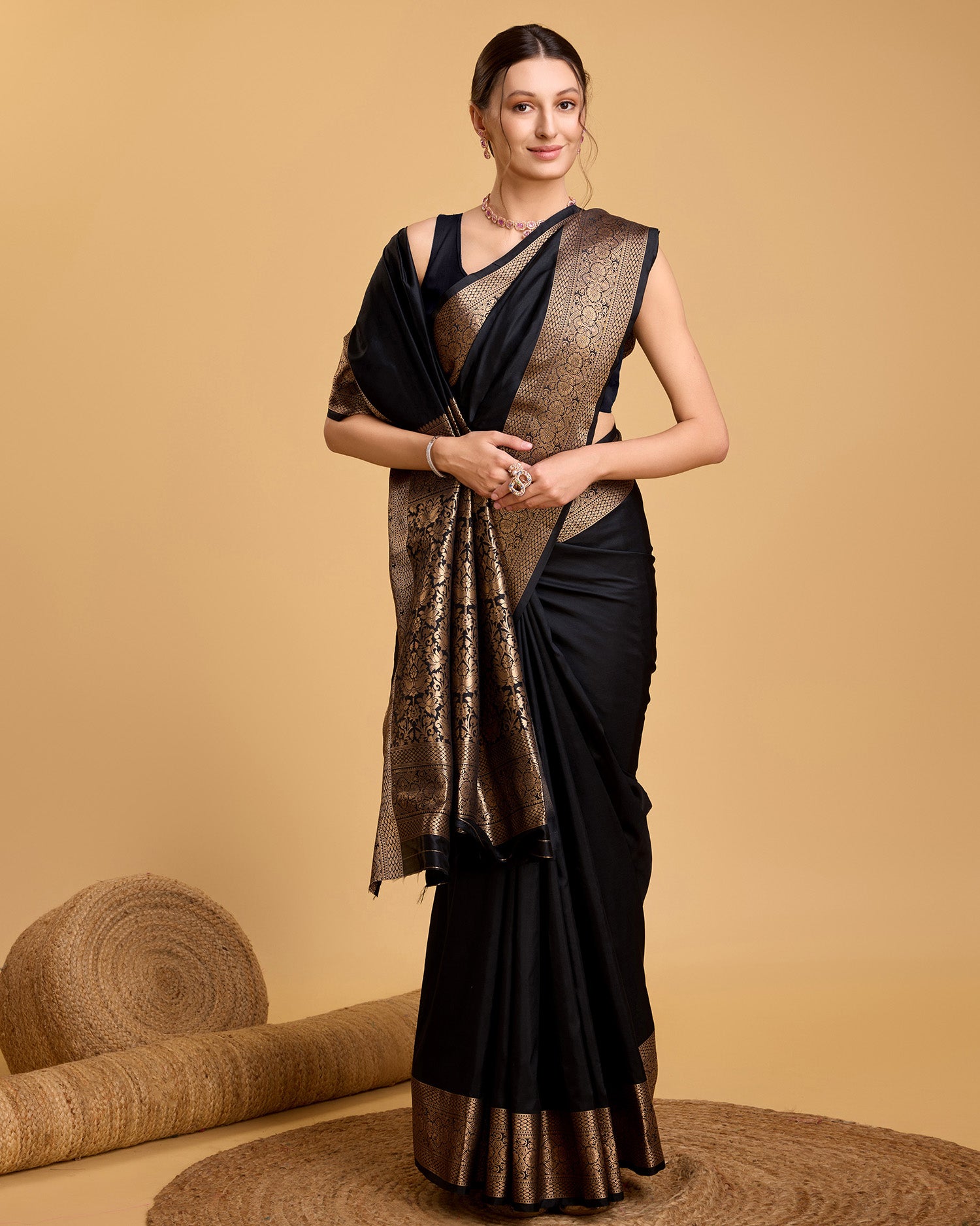 Black Banarasi Elegance Made Easy – Soft, Breathable Sarees for Wedding Glam
