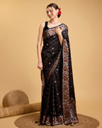 Black Pure Jacquard Fabric with Sona Chandi Zari – Perfect for Bridal & Festive Ensembles