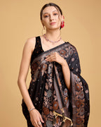 Black Pure Jacquard Fabric with Sona Chandi Zari – Perfect for Bridal & Festive Ensembles