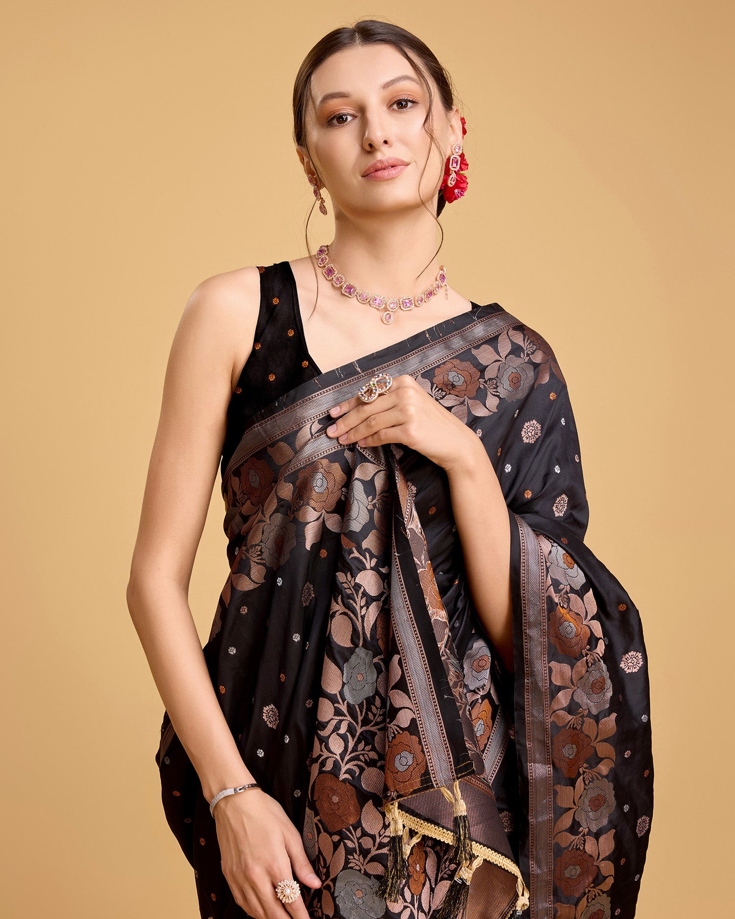 Black Pure Jacquard Fabric with Sona Chandi Zari – Perfect for Bridal & Festive Ensembles