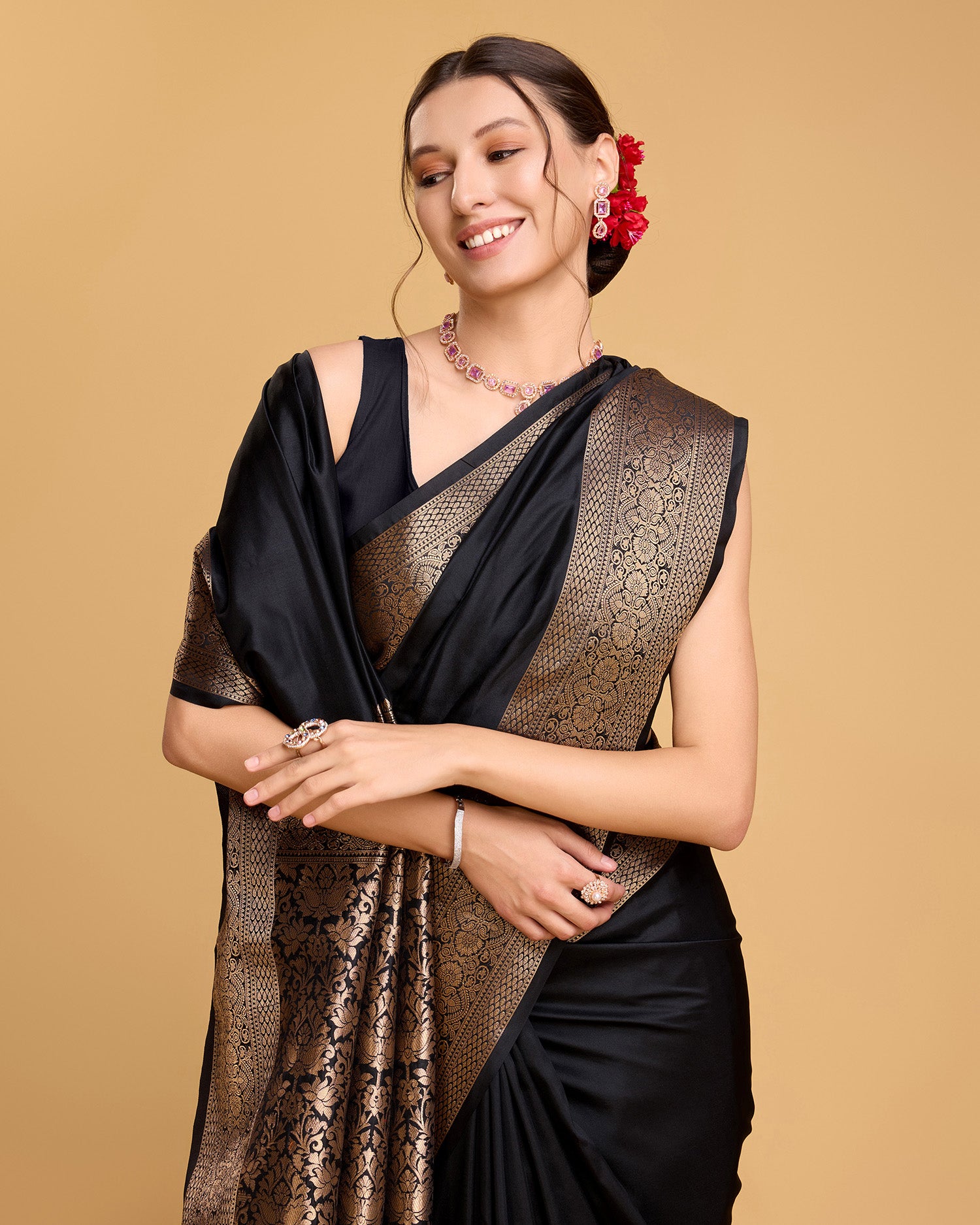 Black Banarasi Elegance Made Easy – Soft, Breathable Sarees for Wedding Glam