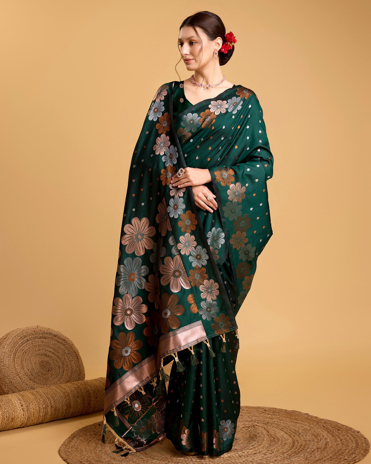 Green  Pure Jacquard Fabric with Sona Chandi Zari – Perfect for Bridal & Festive Ensembles