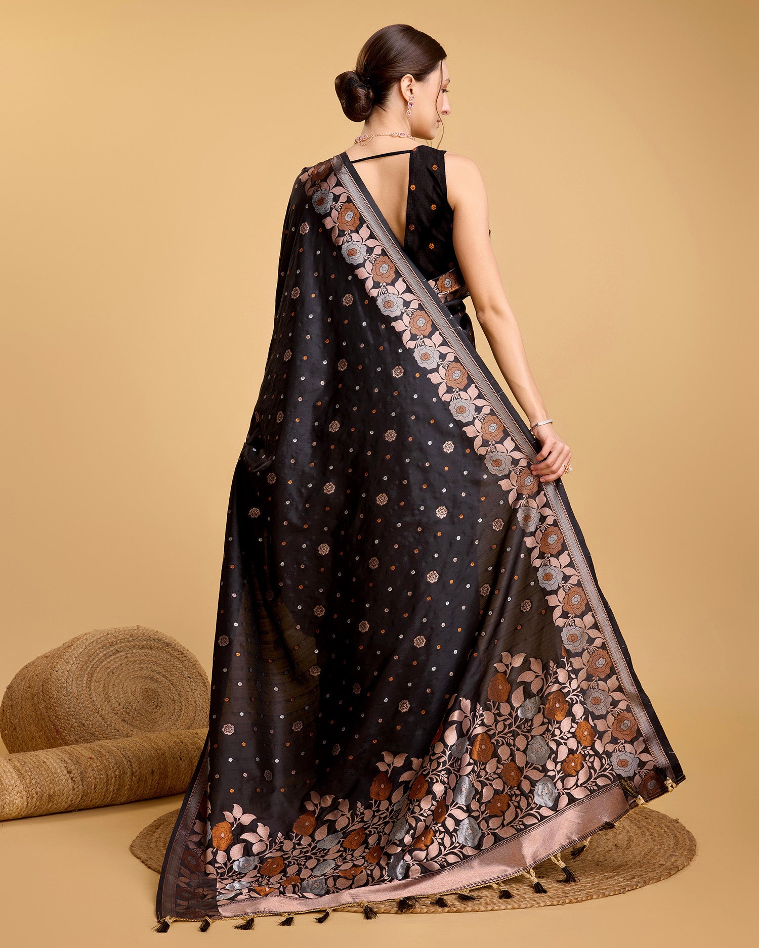 Black Pure Jacquard Fabric with Sona Chandi Zari – Perfect for Bridal & Festive Ensembles