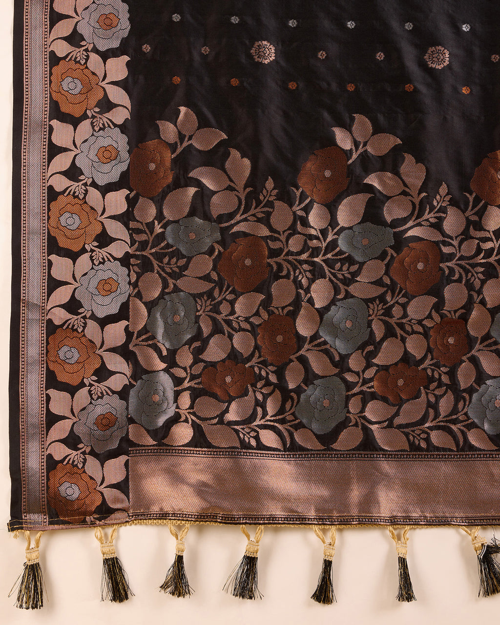 Black Pure Jacquard Fabric with Sona Chandi Zari – Perfect for Bridal & Festive Ensembles