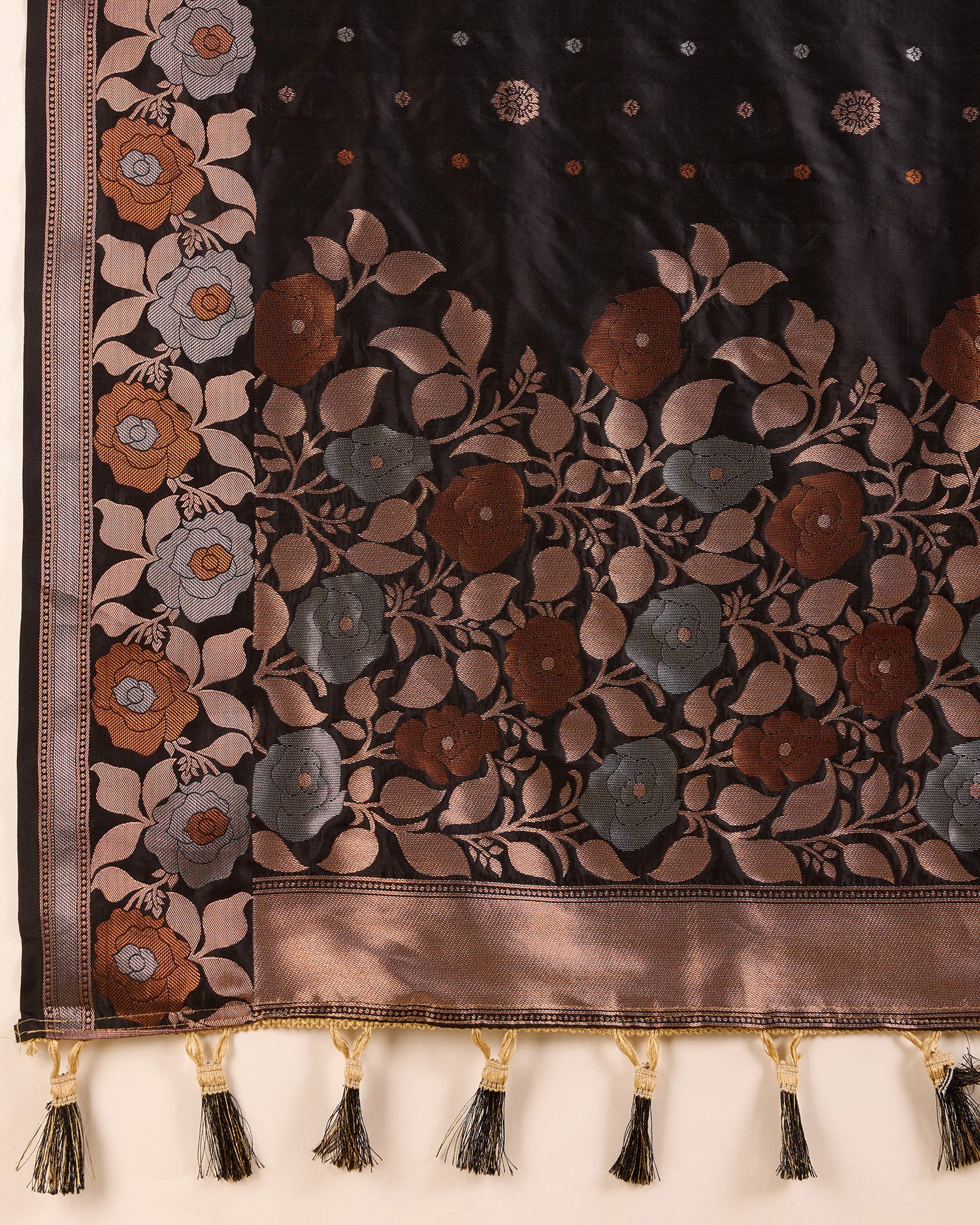 Black Pure Jacquard Fabric with Sona Chandi Zari – Perfect for Bridal & Festive Ensembles