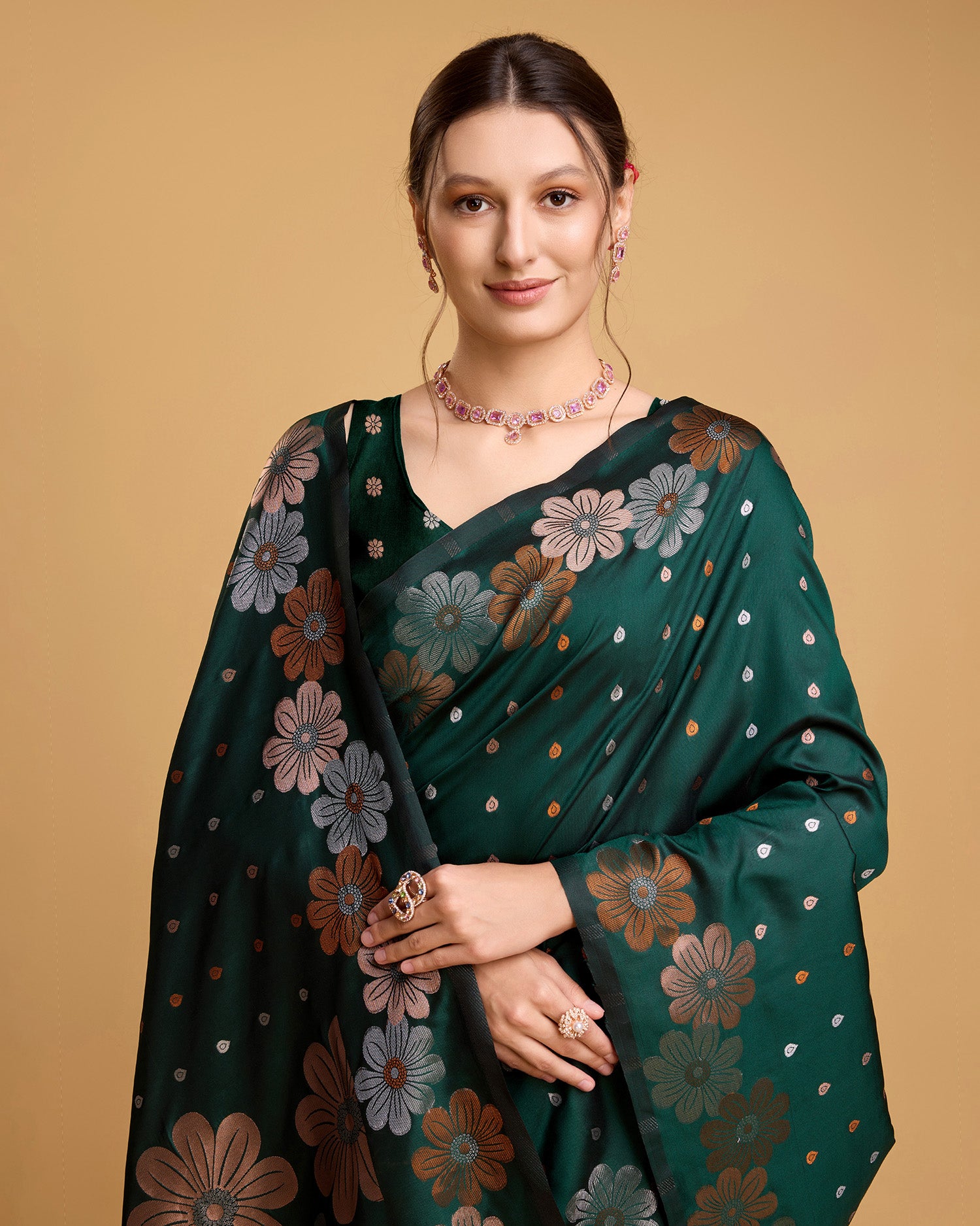 Green  Pure Jacquard Fabric with Sona Chandi Zari – Perfect for Bridal & Festive Ensembles