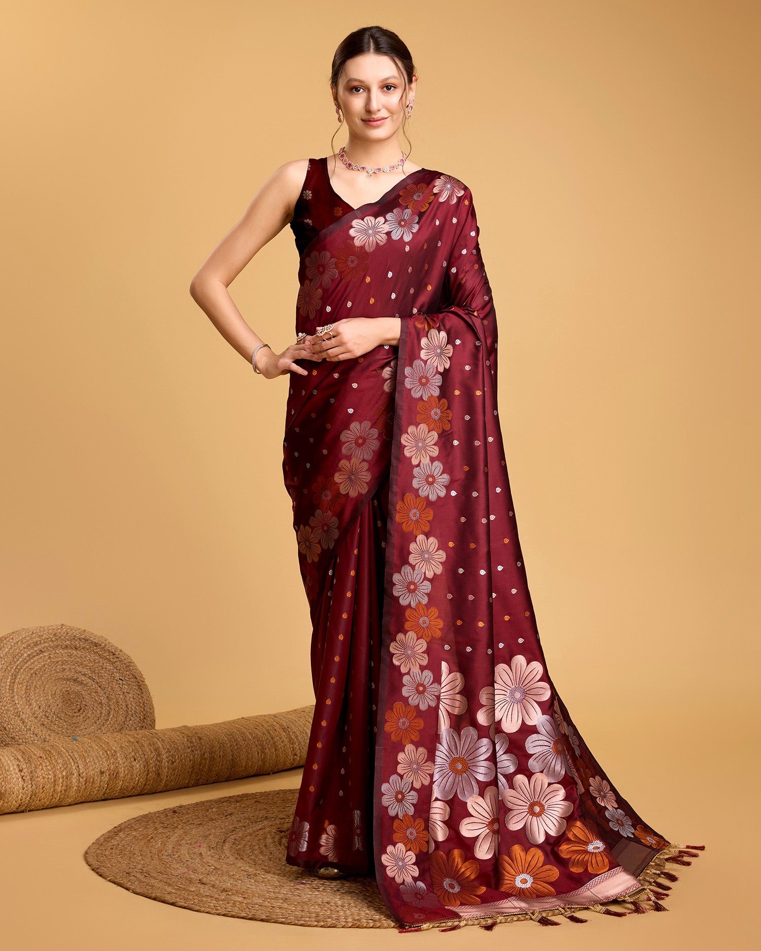 Maroon Pure Jacquard Fabric with Sona Chandi Zari – Perfect for Bridal & Festive Ensembles