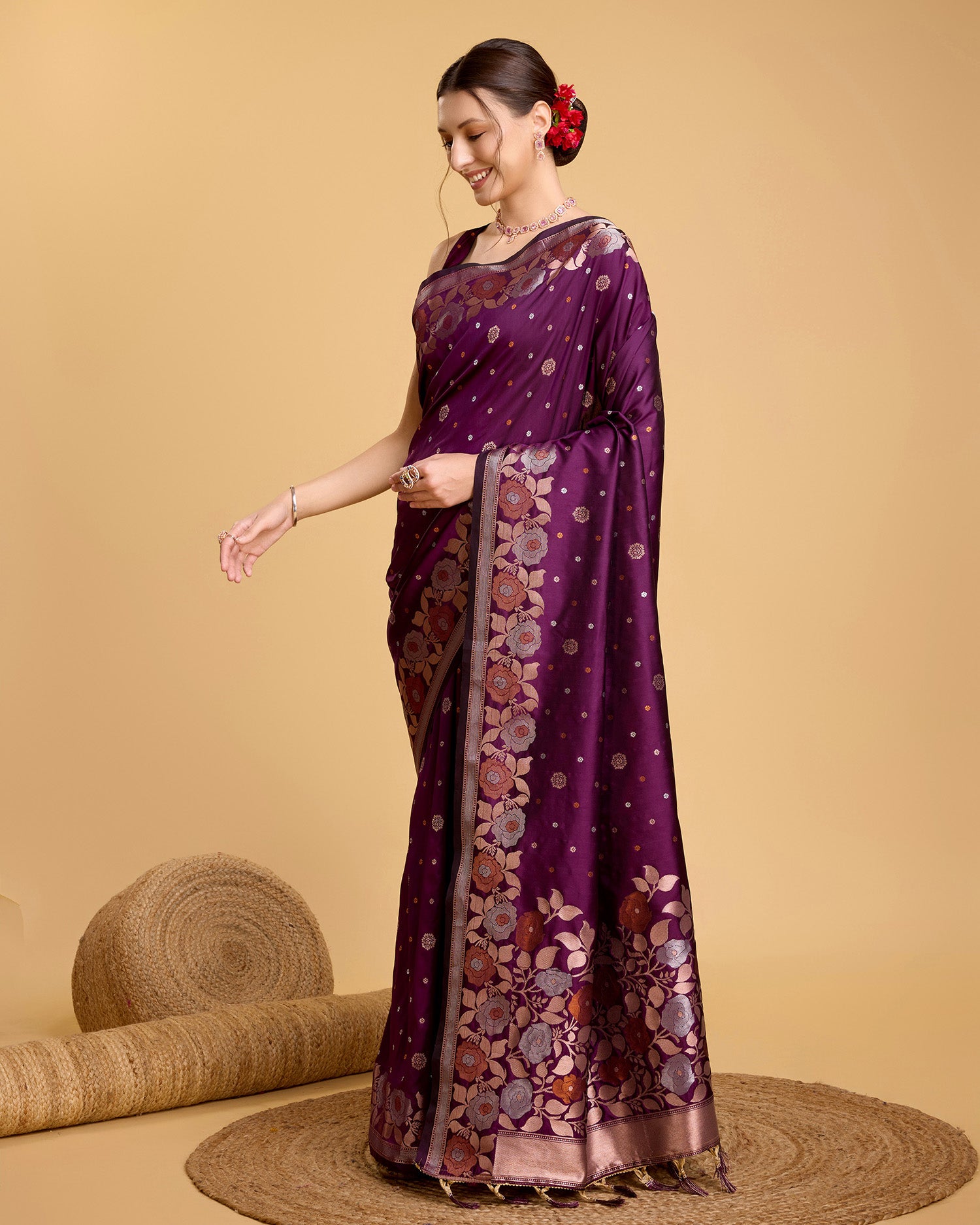 Wine Pure Jacquard Fabric with Sona Chandi Zari – Perfect for Bridal & Festive Ensembles
