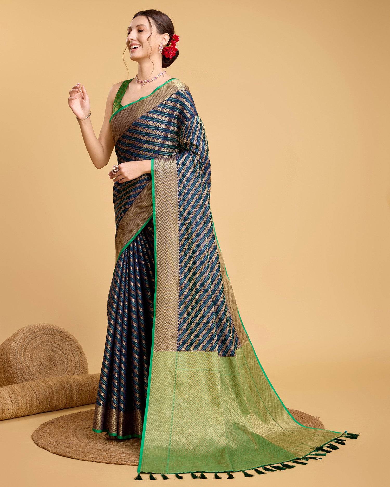 Navy Blue Banarasi Saree – Lightweight Elegance for Weddings & Festive Celebrations