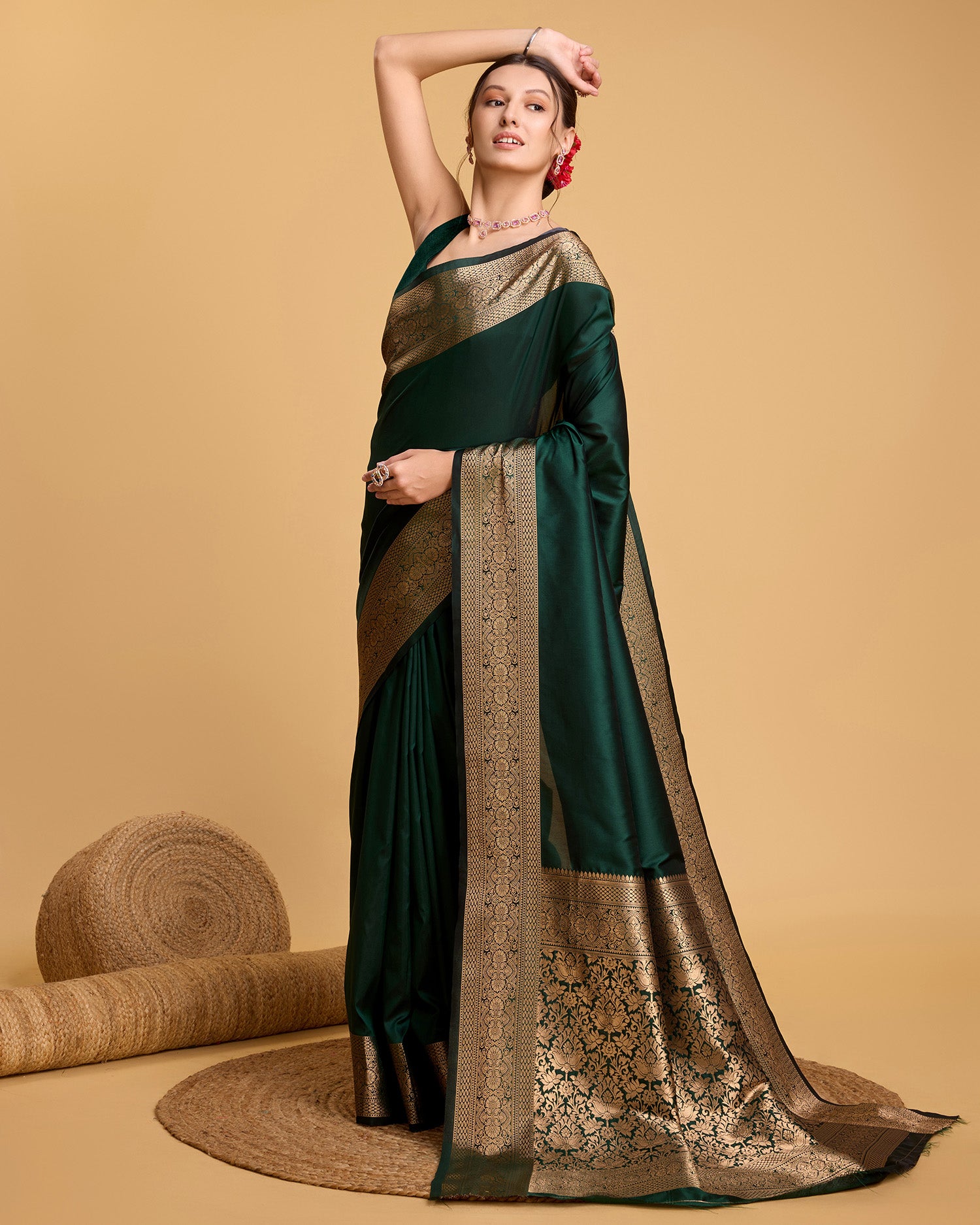 Green Banarasi Elegance Made Easy – Soft, Breathable Sarees for Wedding Glam